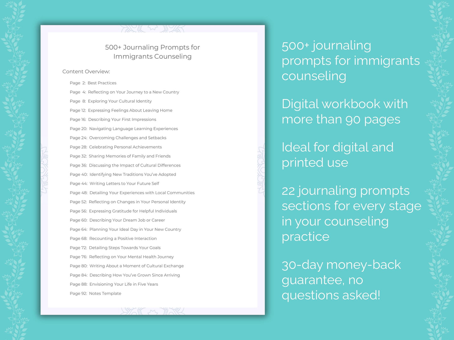 Immigrants Counseling Therapist Worksheets