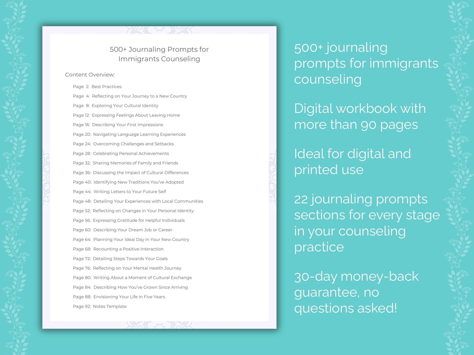 Immigrants Counseling Therapist Worksheets