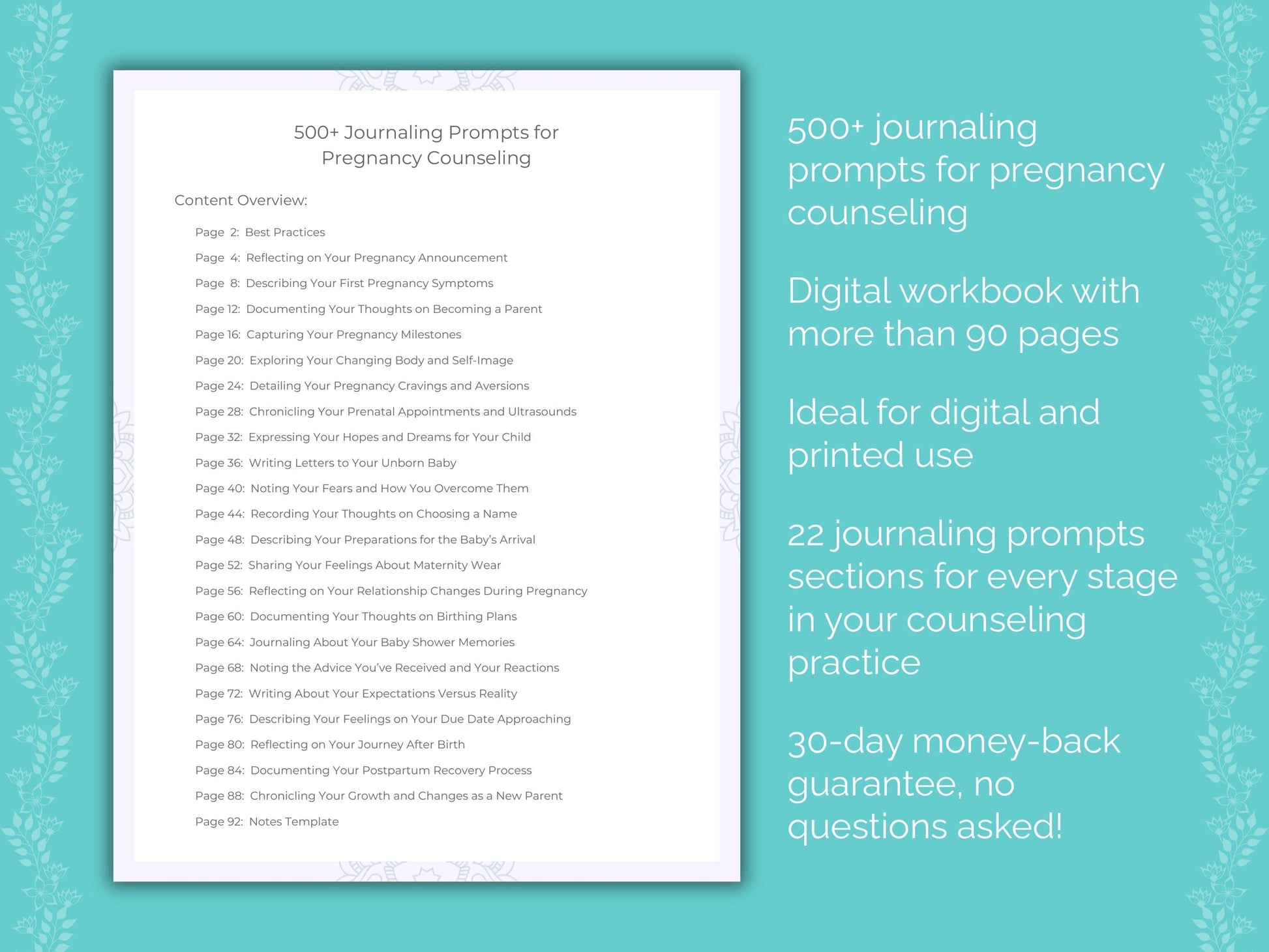 Pregnancy Counseling Therapist Worksheets