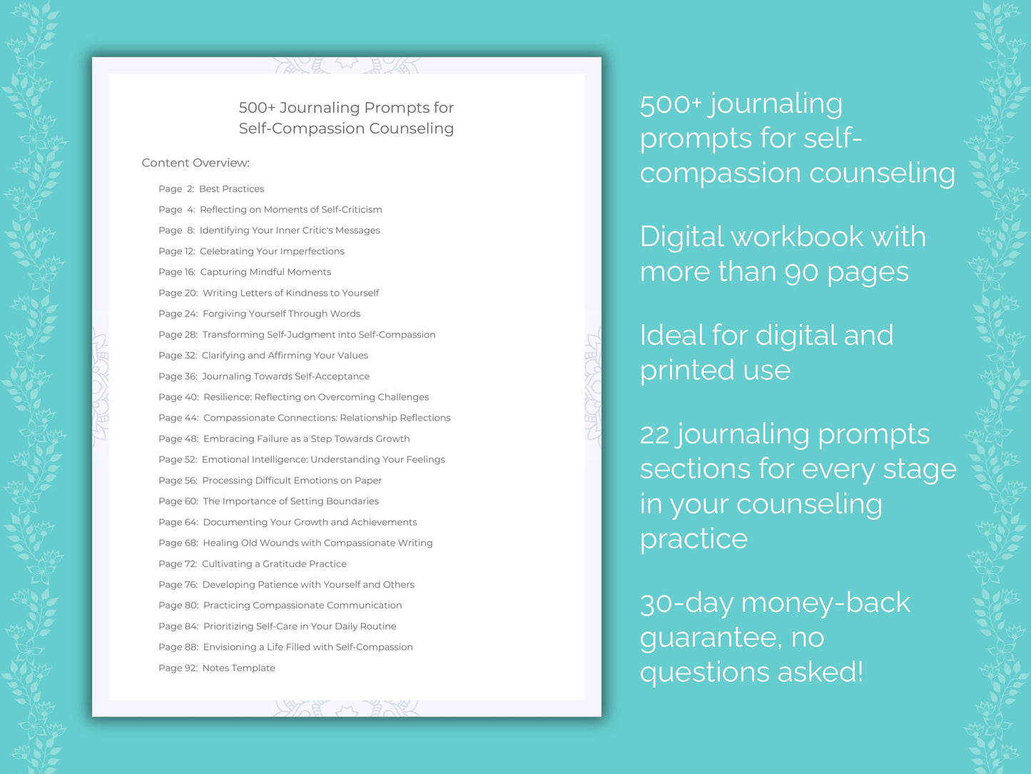 Self-Compassion Counseling Therapist Worksheets