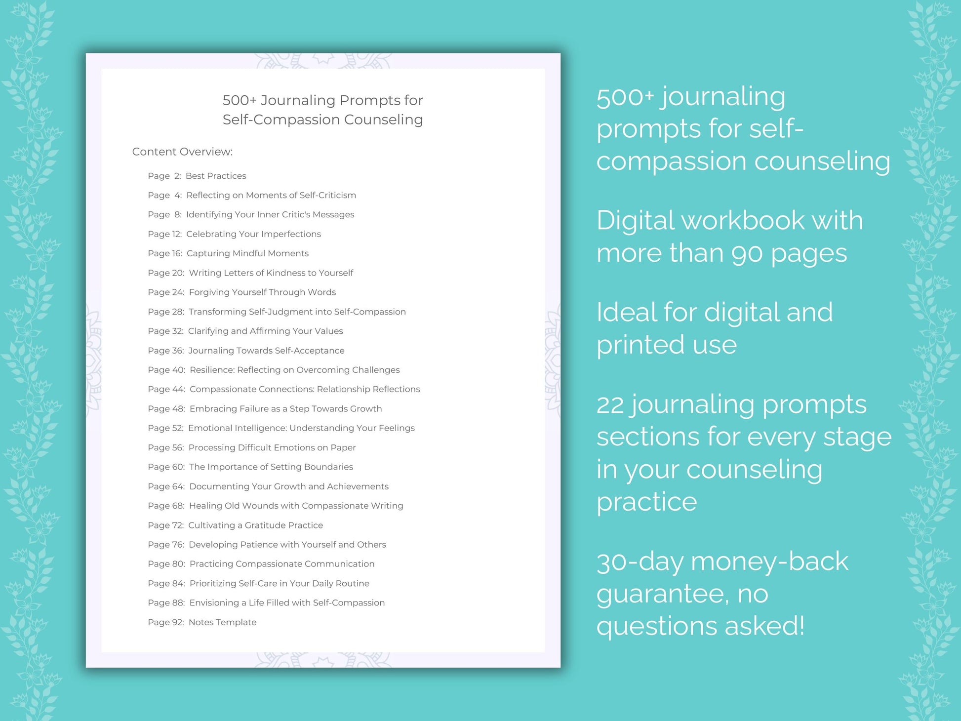 Self-Compassion Counseling Therapist Worksheets