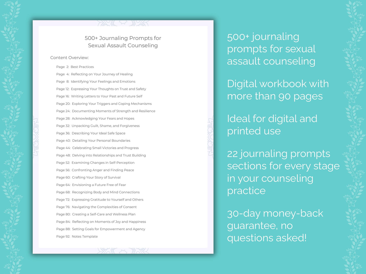 Sexual Assault Counseling Therapist Worksheets