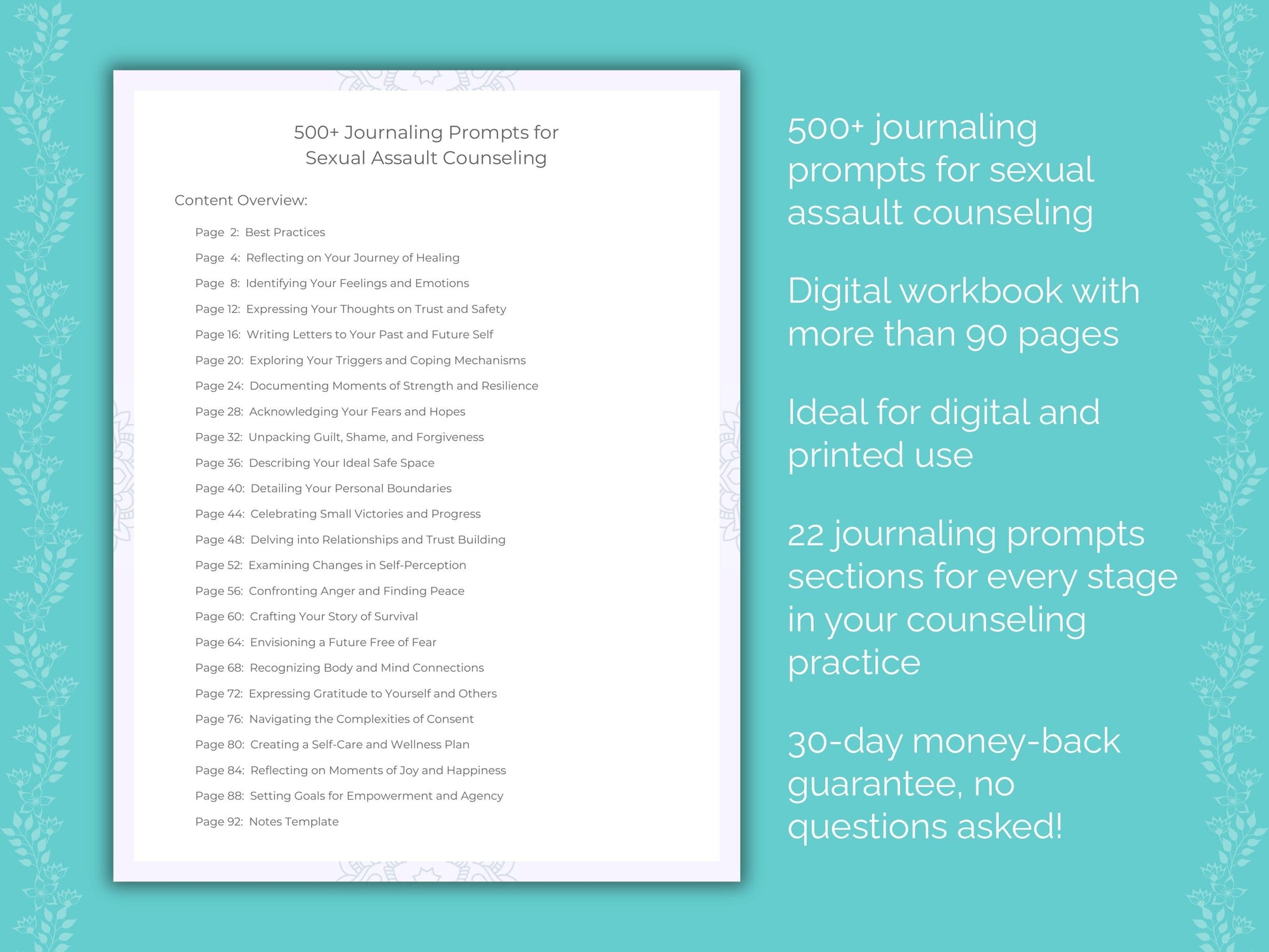 Sexual Assault Counseling Therapist Worksheets