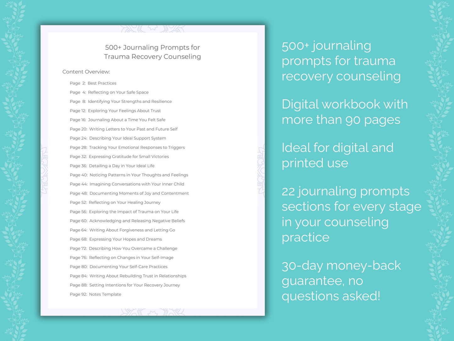 Trauma Recovery Counseling Therapist Worksheets