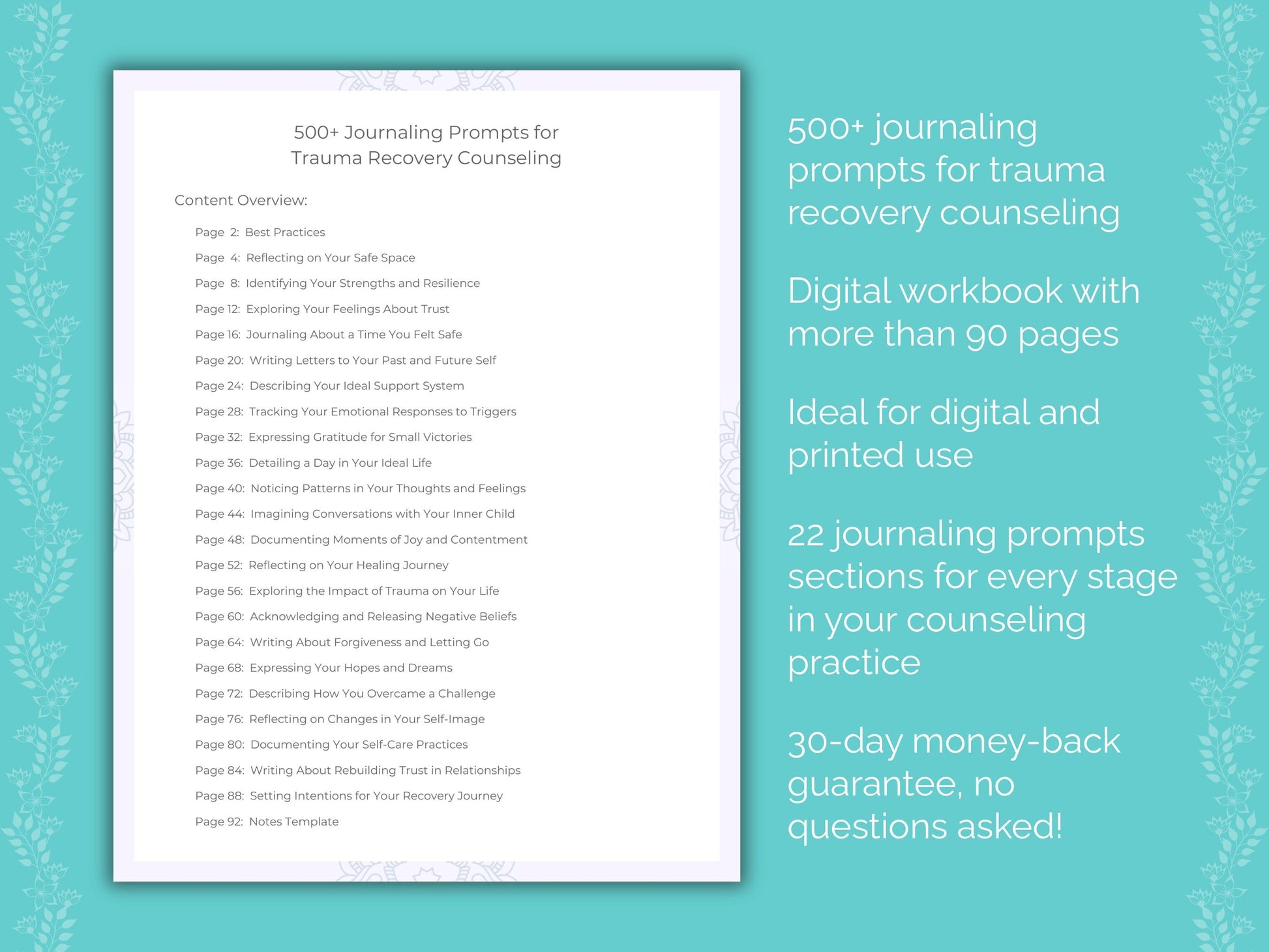 Trauma Recovery Counseling Therapist Worksheets