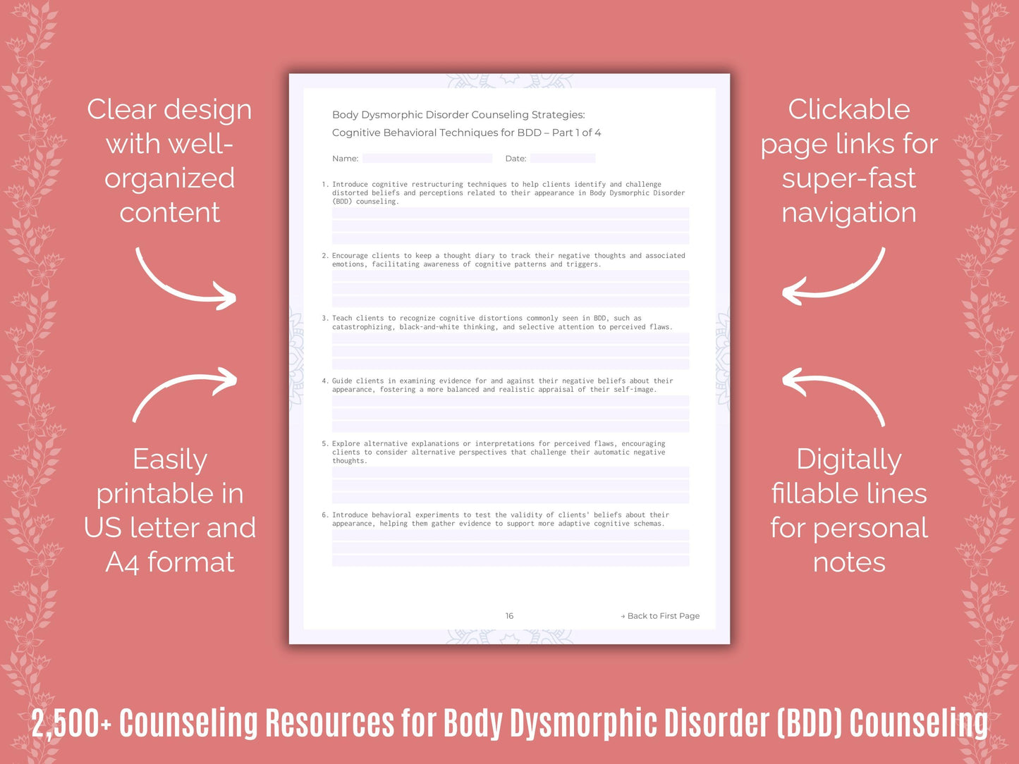 Body Dysmorphic Disorder (BDD) Counseling Counselor Cheat Sheets