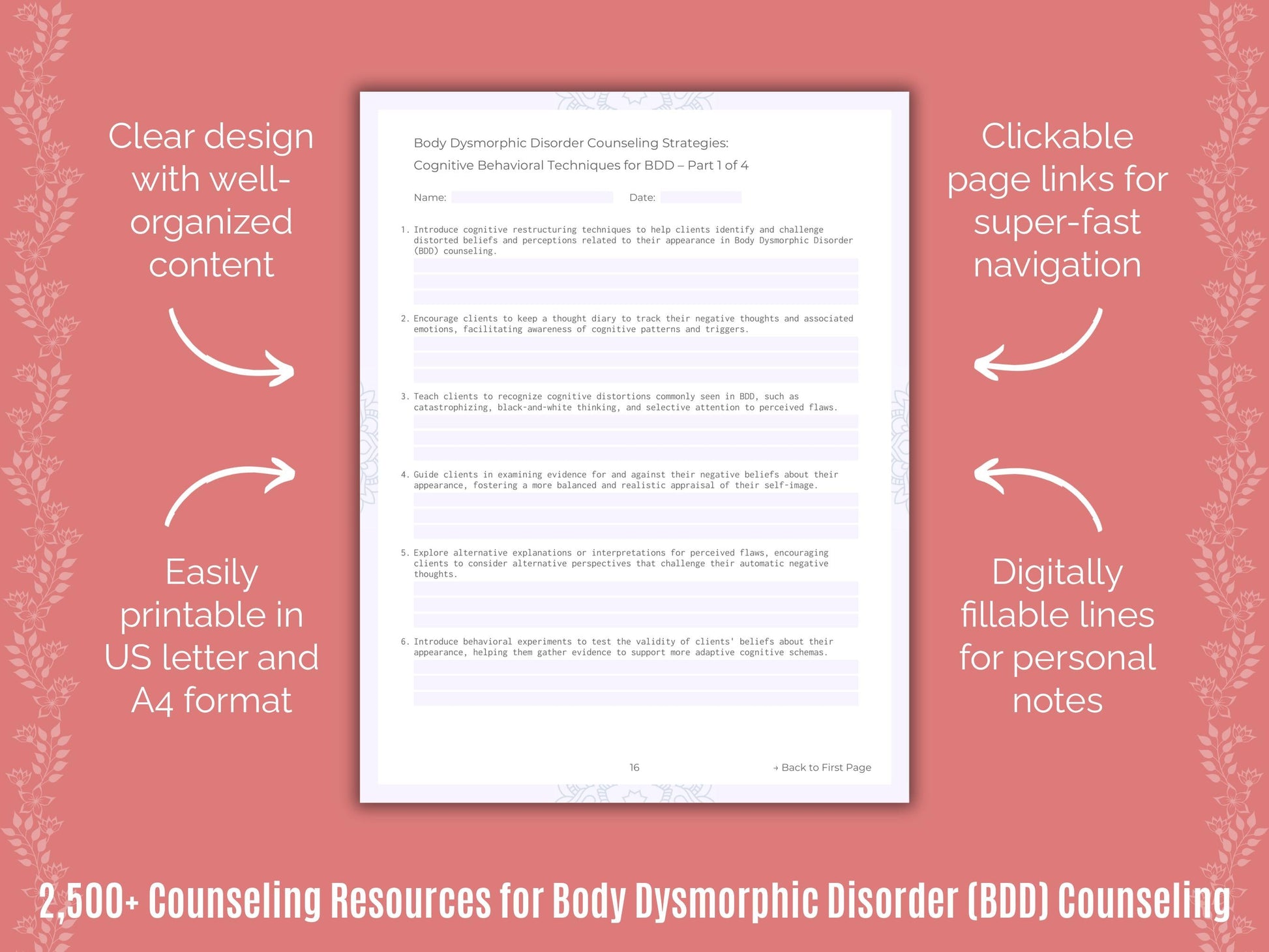 Body Dysmorphic Disorder (BDD) Counseling Counselor Cheat Sheets