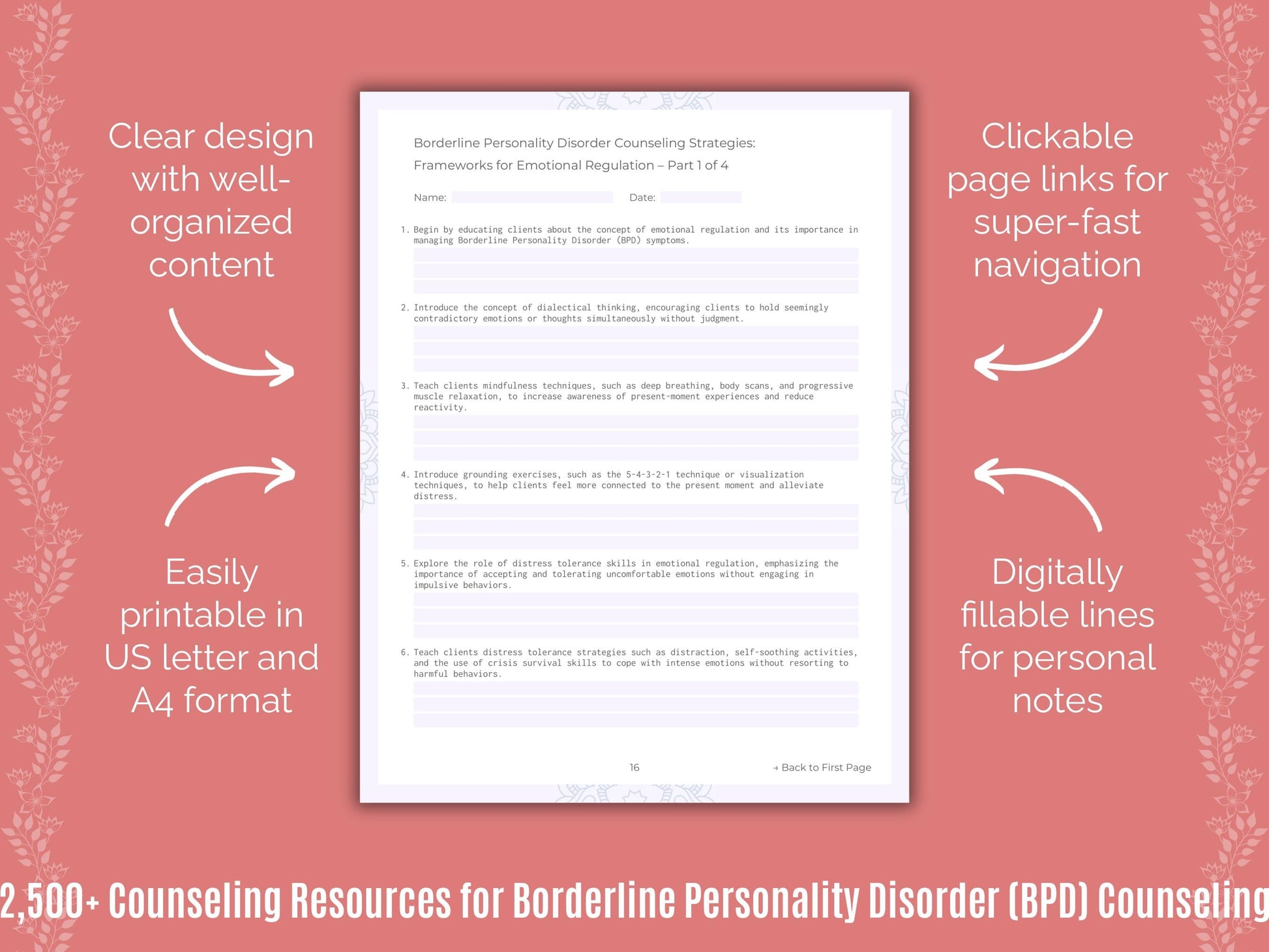 Borderline Personality Disorder (BPD) Counseling Counselor Cheat Sheets