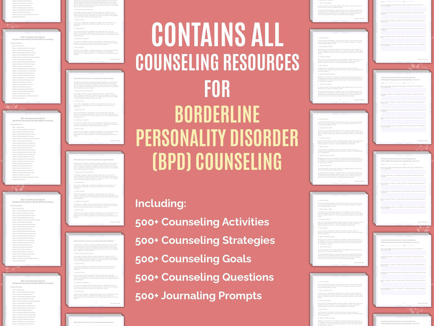 Borderline Personality Disorder (BPD) Counseling Therapist Worksheets