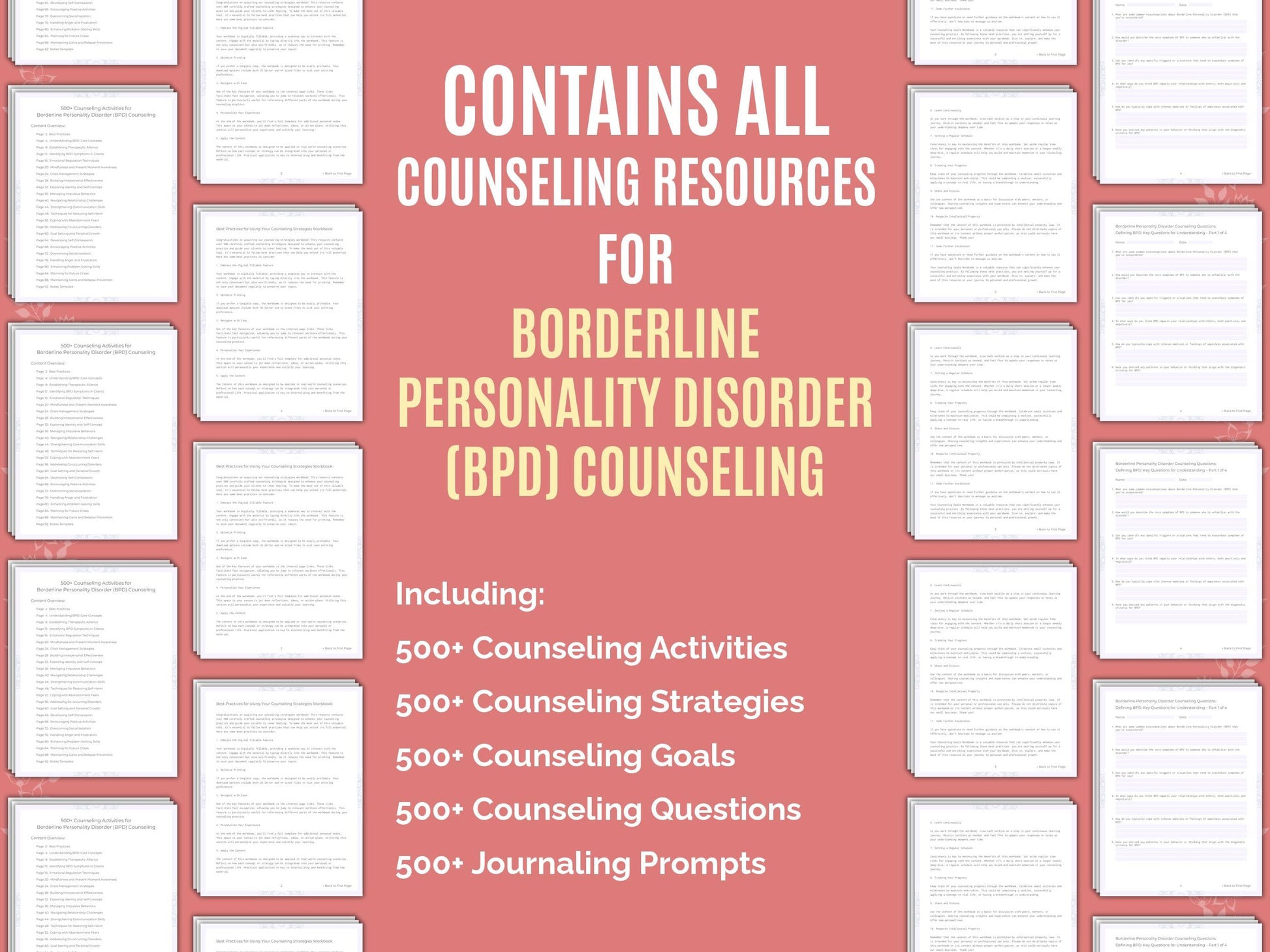 Borderline Personality Disorder (BPD) Counseling Therapist Worksheets