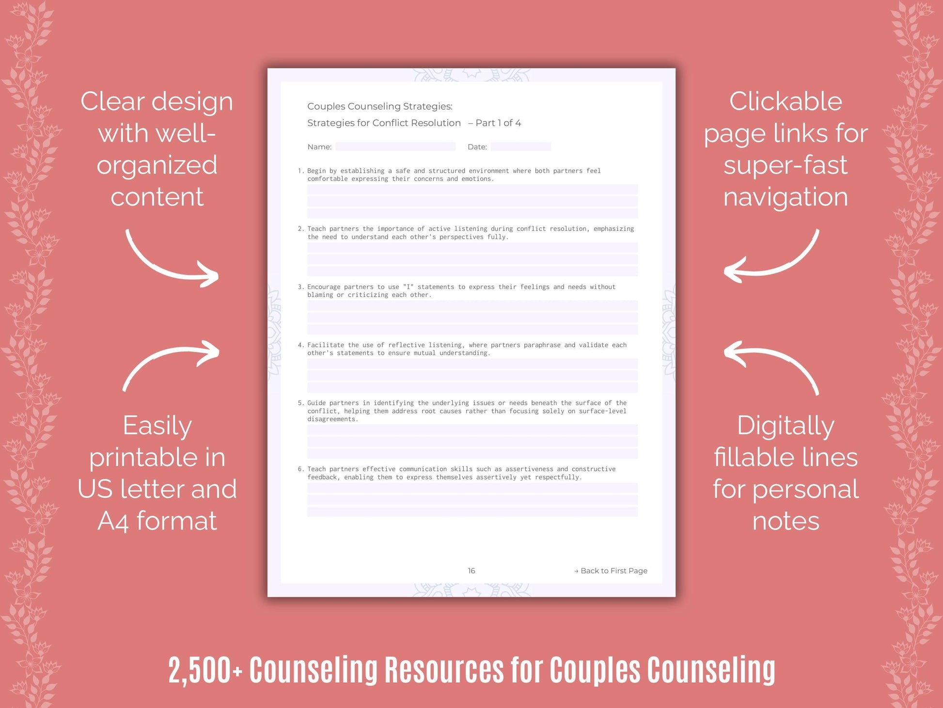 Couples Counseling Counselor Cheat Sheets