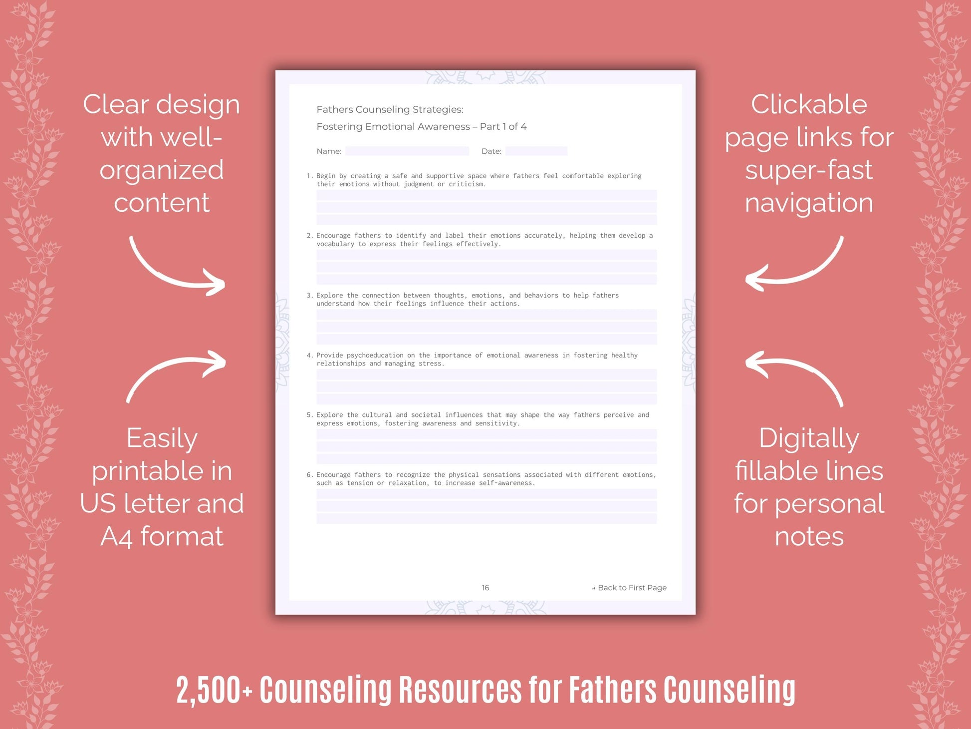 Fathers Counseling Counselor Cheat Sheets