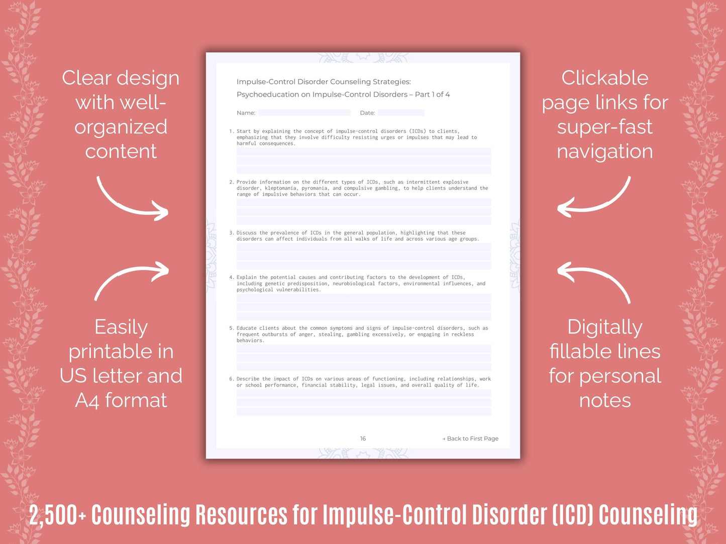 Impulse-Control Disorder (ICD) Counseling Counselor Cheat Sheets