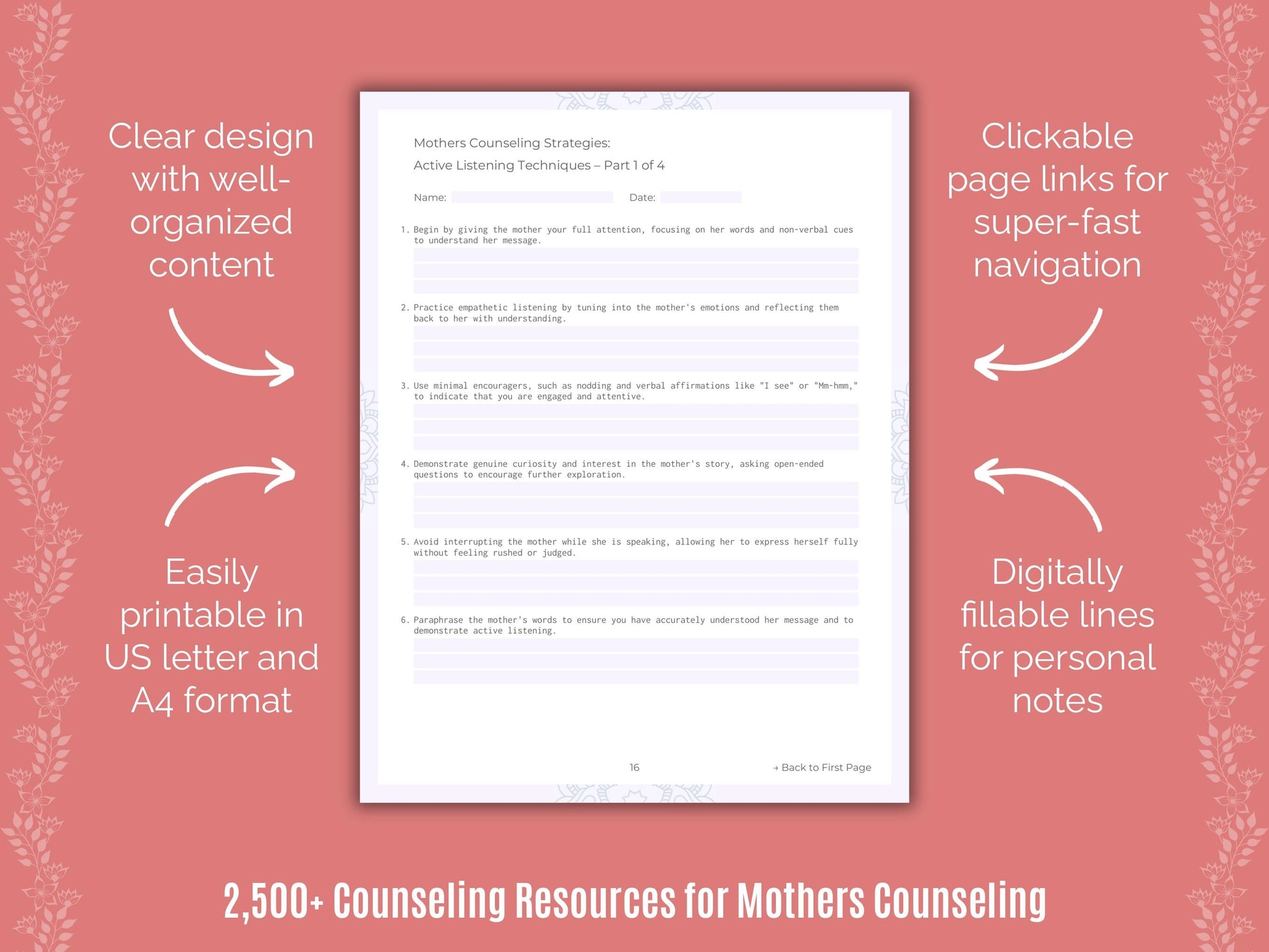 Mothers Counseling Counselor Cheat Sheets