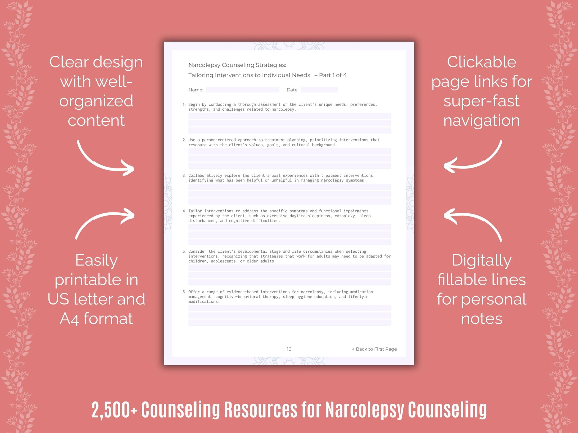 Narcolepsy Counseling Counselor Cheat Sheets