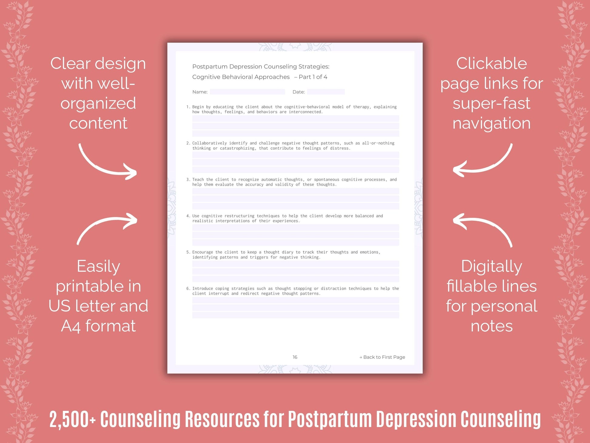 Postpartum Depression Counseling Counselor Cheat Sheets