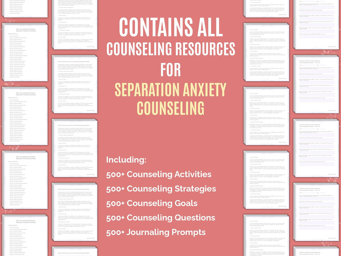 Separation Anxiety Counseling Therapist Worksheets