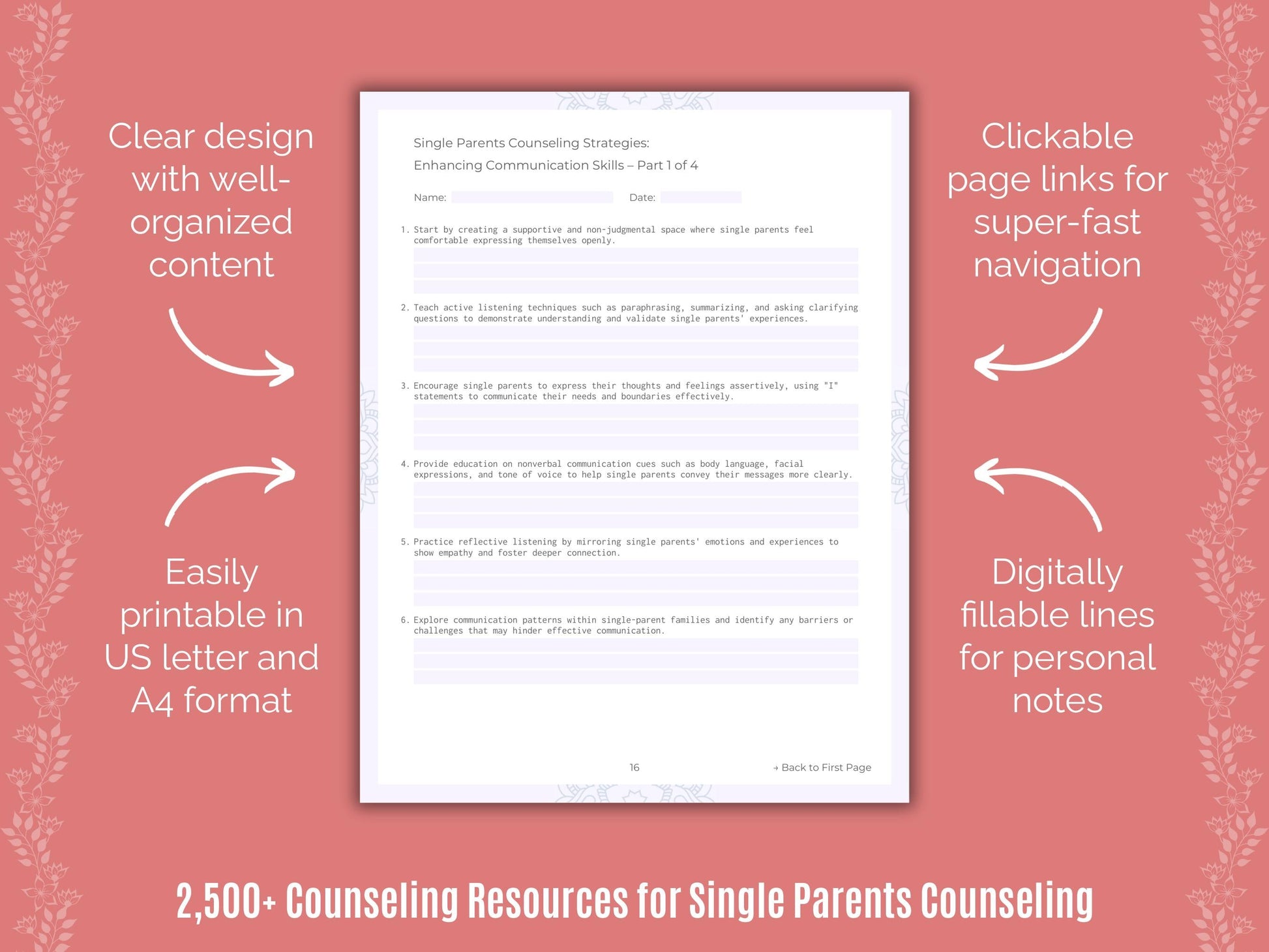 Single Parents Counseling Counselor Cheat Sheets