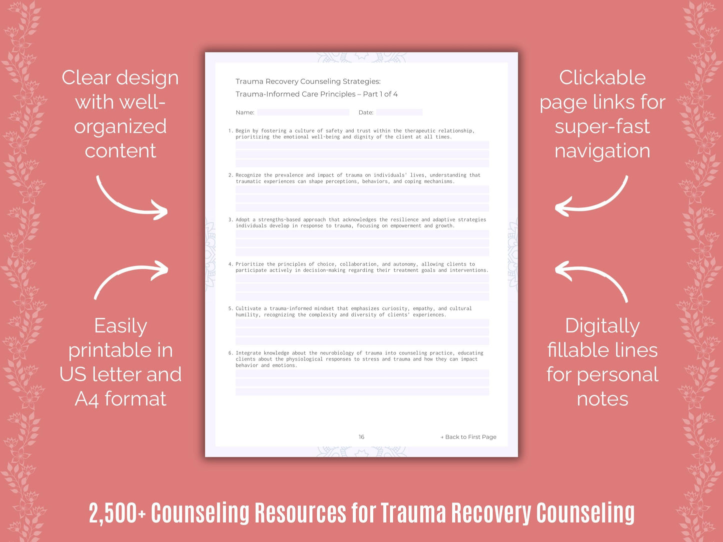 Trauma Recovery Counseling Counselor Cheat Sheets