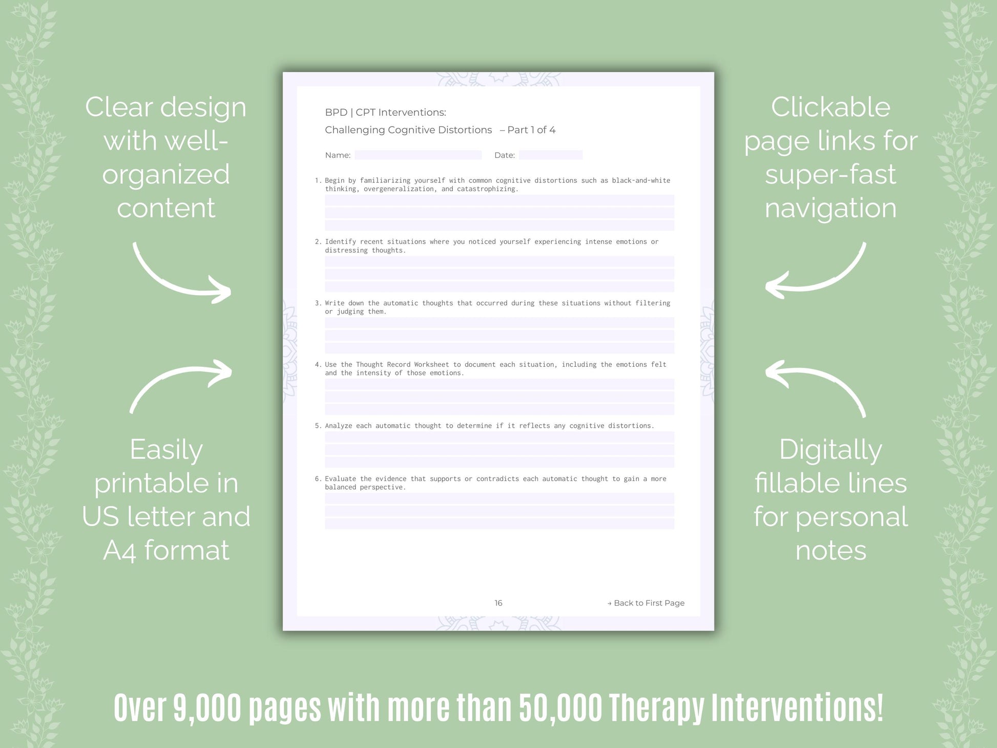 Cognitive Processing Therapy (CPT) Interventions Counselor Cheat Sheets