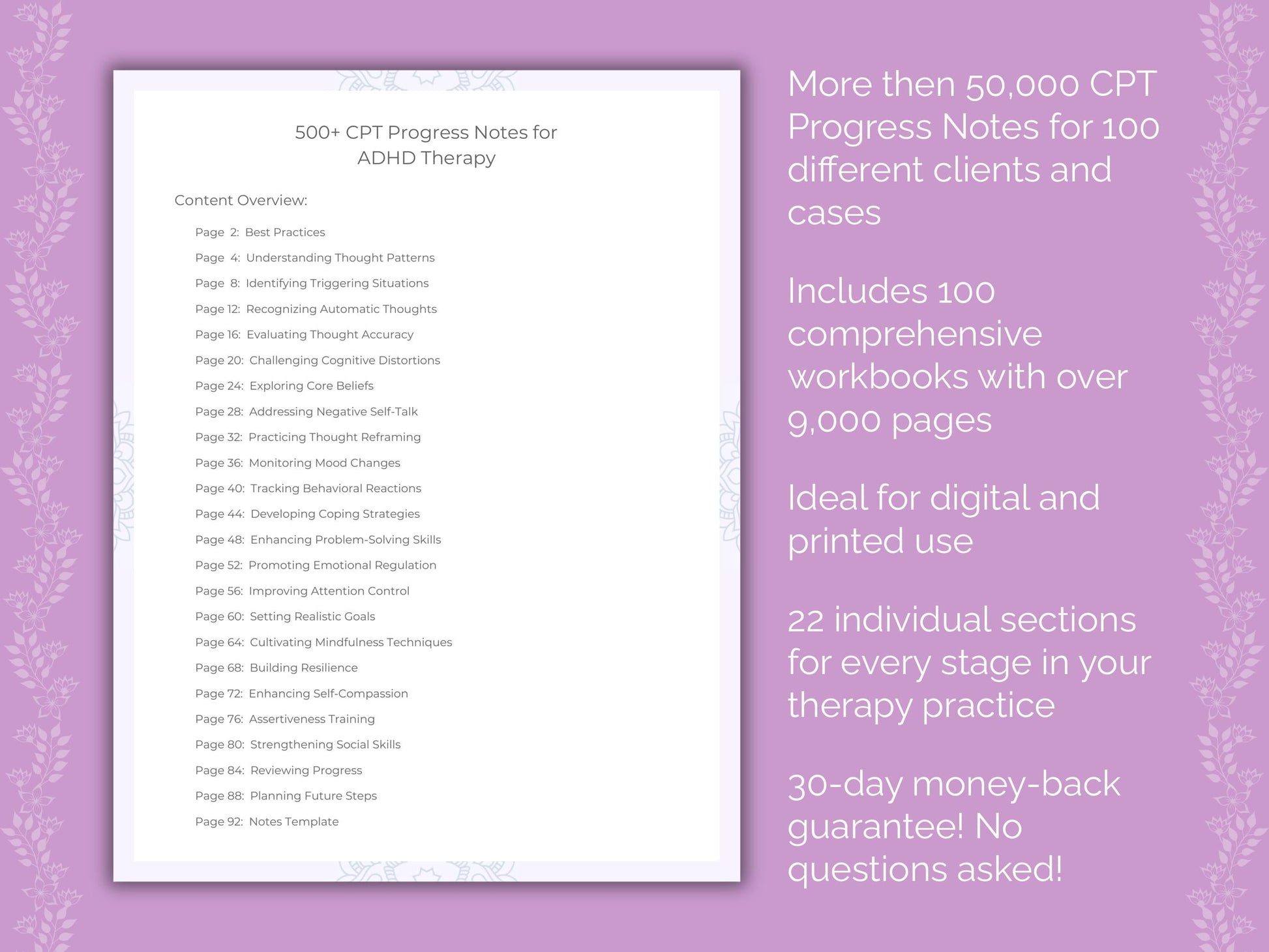 Cognitive Processing Therapy (CPT) Progress Notes Counseling Templates