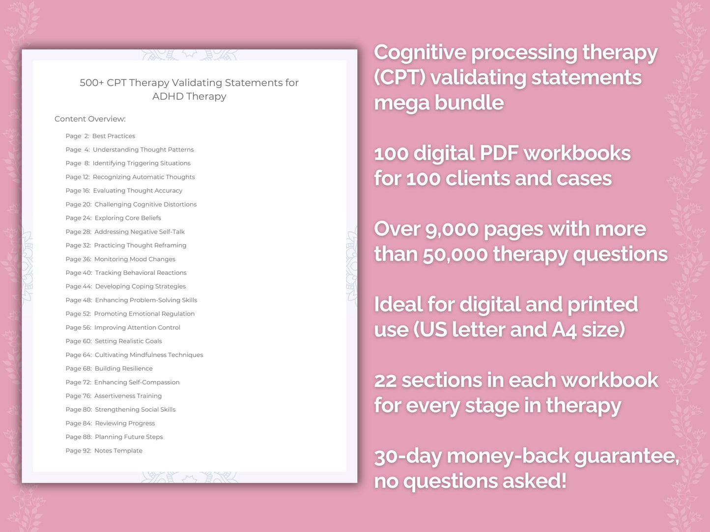 Cognitive Processing Therapy (CPT) Validating Statements Counseling Templates