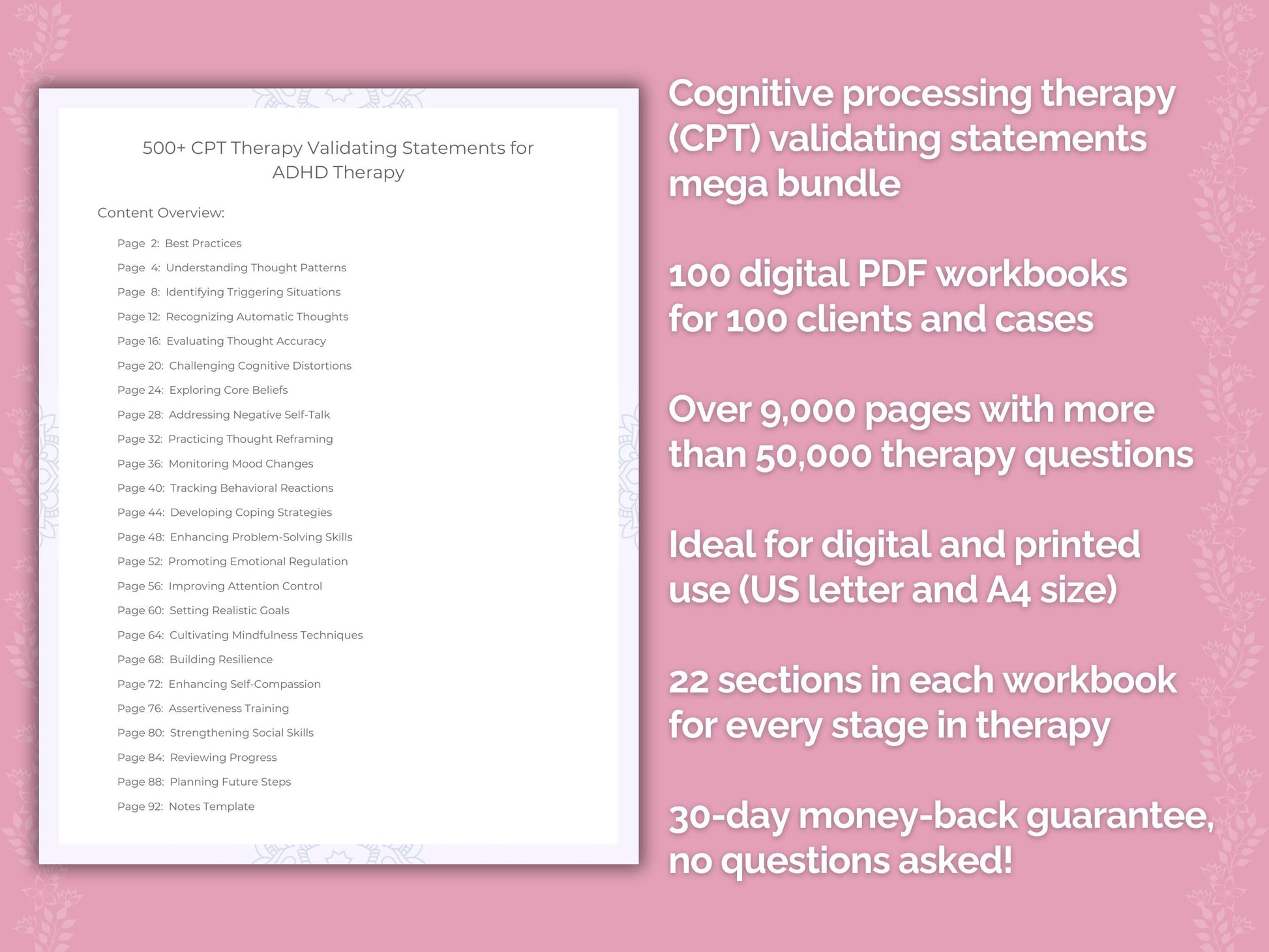 Cognitive Processing Therapy (CPT) Validating Statements Counseling Templates