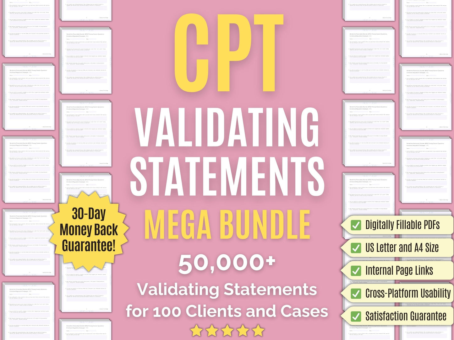 Cognitive Processing Therapy (CPT) Validating Statements Psychology Workbooks