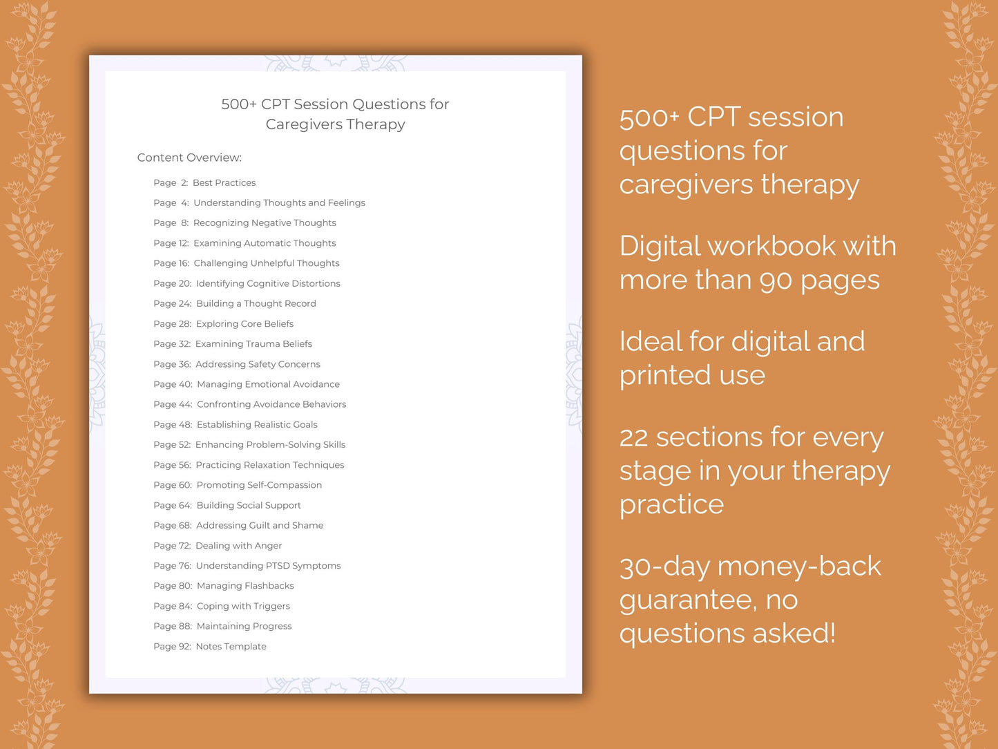 Caregivers Cognitive Processing Therapy (CPT) Therapist Worksheets