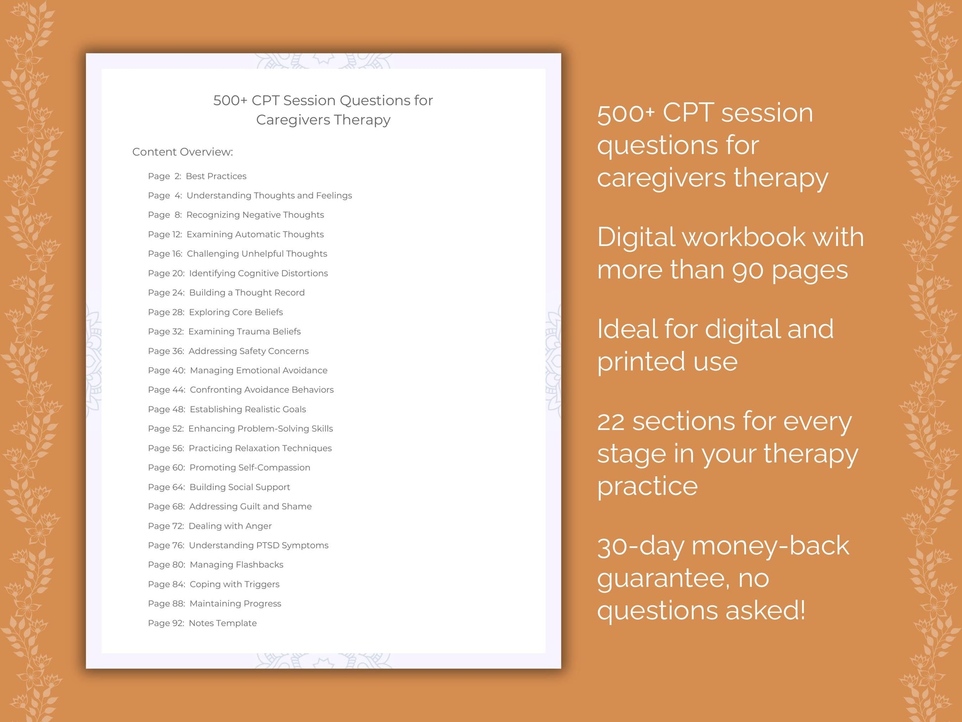 Caregivers Cognitive Processing Therapy (CPT) Therapist Worksheets