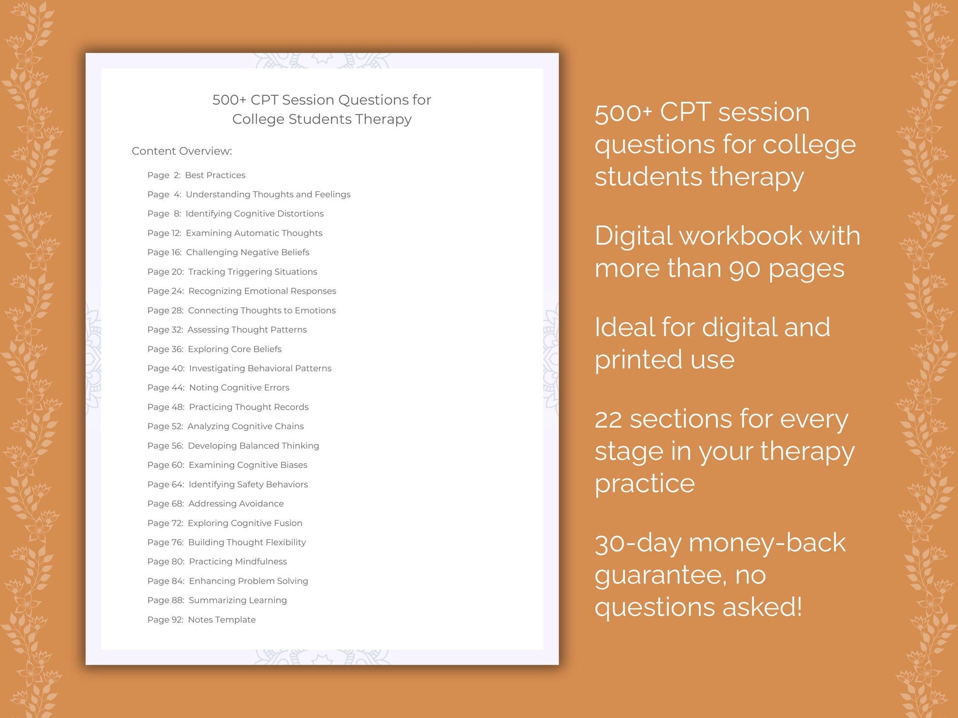 College Students Cognitive Processing Therapy (CPT) Therapist Worksheets