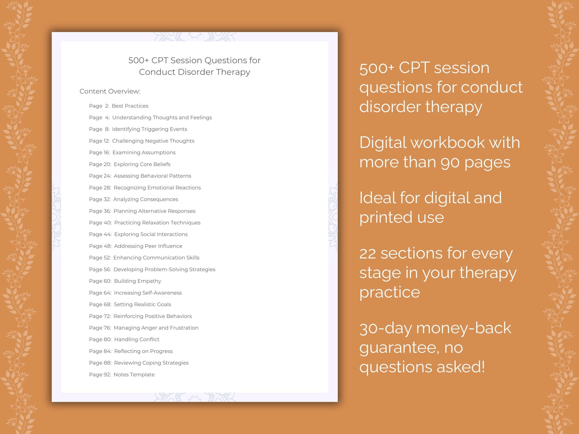 Conduct Disorder Cognitive Processing Therapy (CPT) Therapist Worksheets