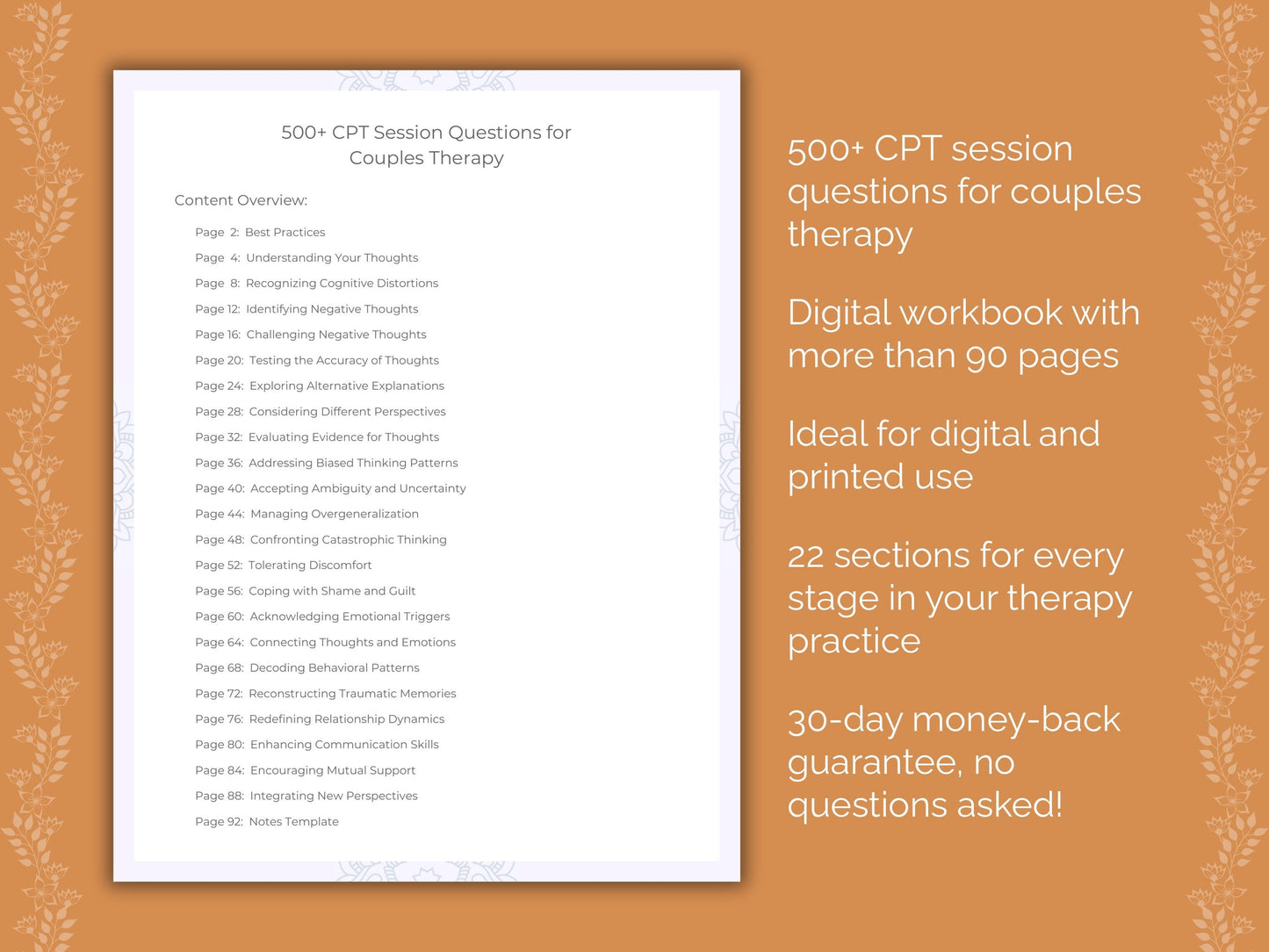 Couples Cognitive Processing Therapy (CPT) Therapist Worksheets
