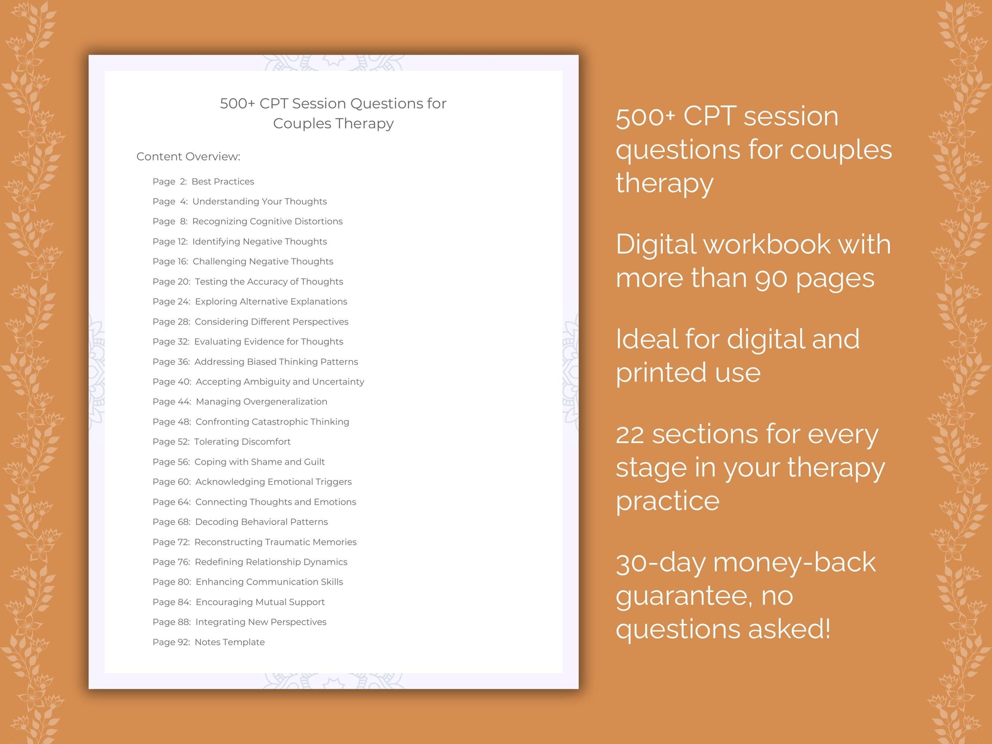 Couples Cognitive Processing Therapy (CPT) Therapist Worksheets