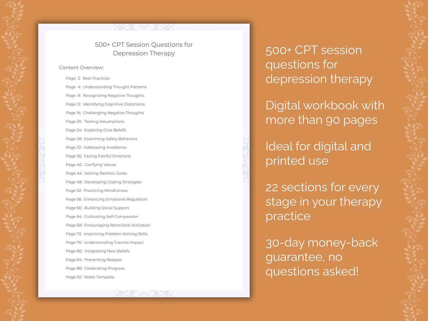 Depression Cognitive Processing Therapy (CPT) Therapist Worksheets