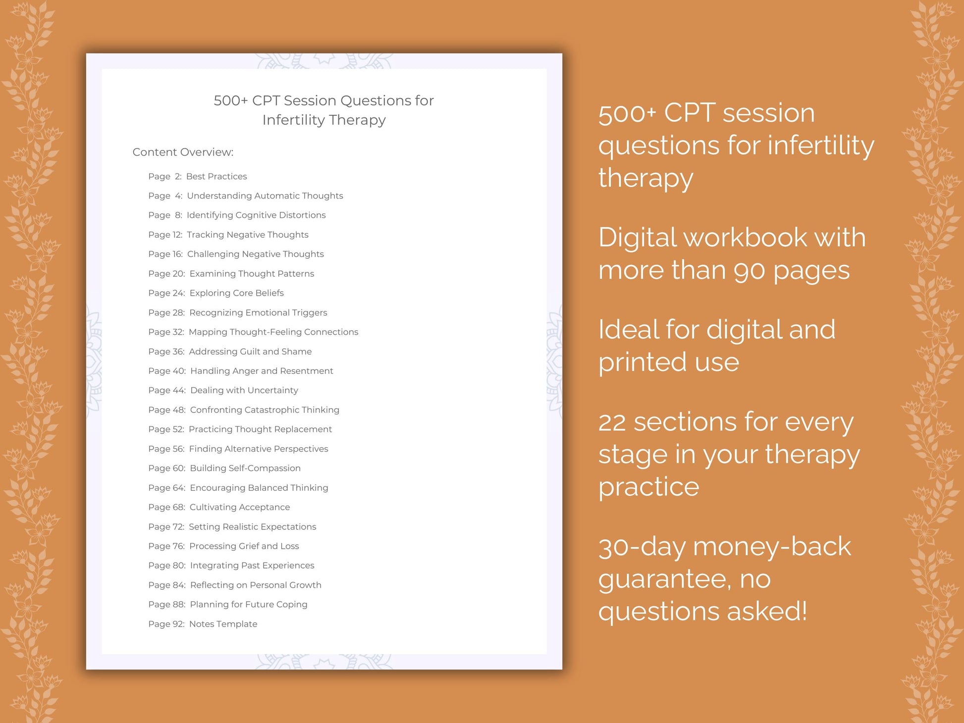 Infertility Cognitive Processing Therapy (CPT) Therapist Worksheets