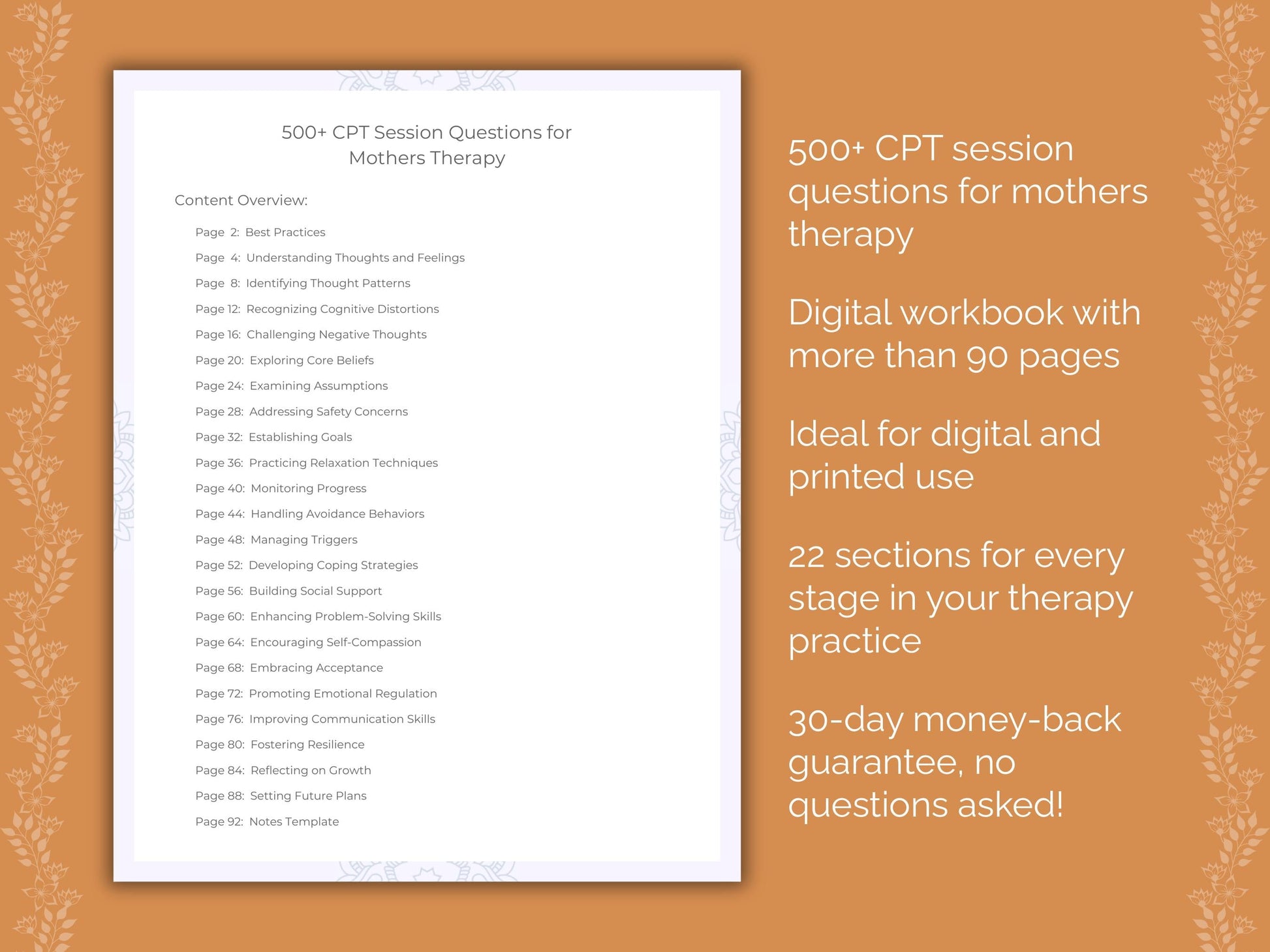 Mothers Cognitive Processing Therapy (CPT) Therapist Worksheets