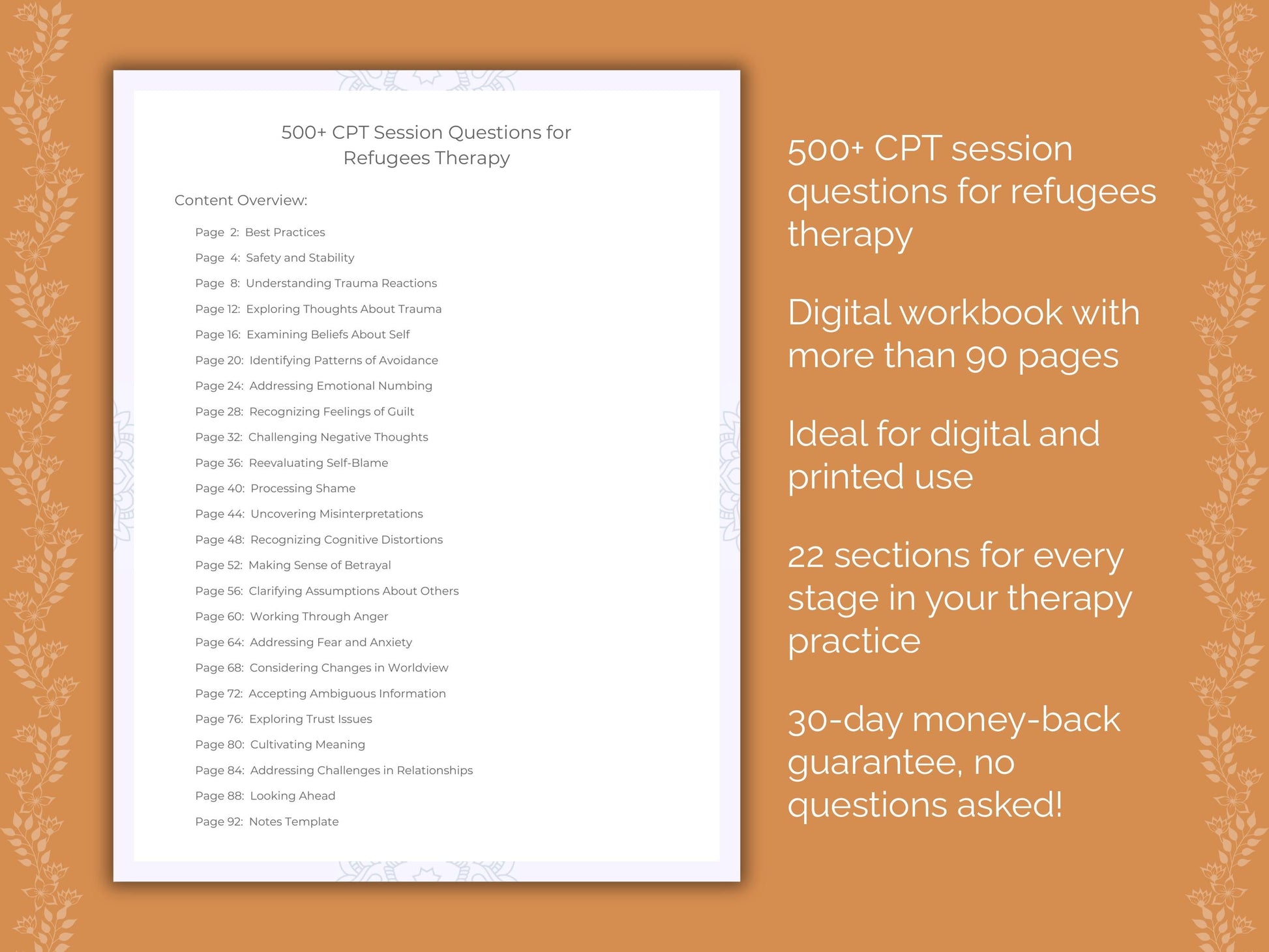 Refugees Cognitive Processing Therapy (CPT) Therapist Worksheets