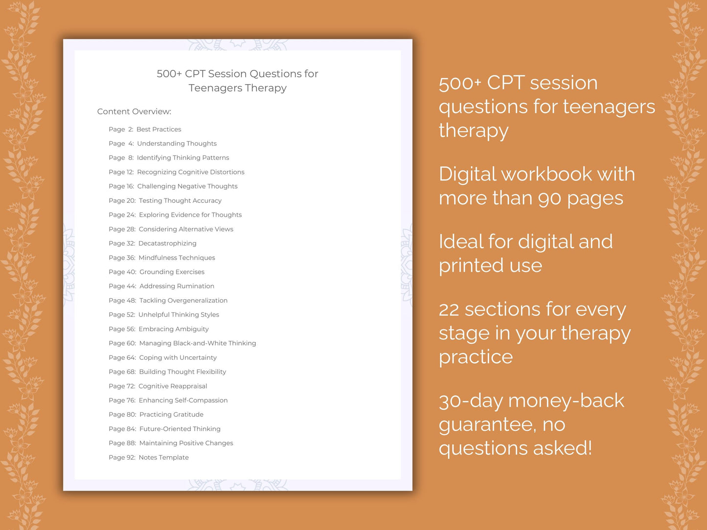 Teenagers Cognitive Processing Therapy (CPT) Therapist Worksheets
