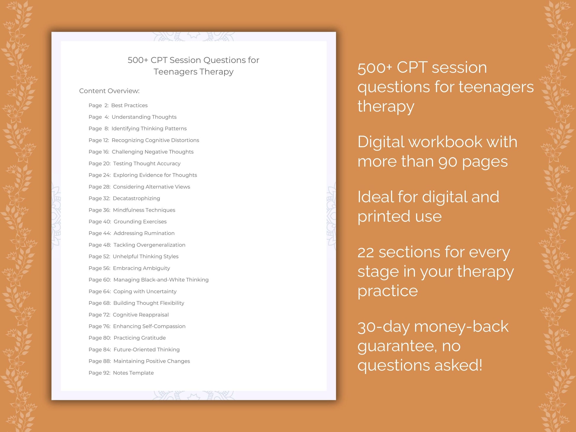 Teenagers Cognitive Processing Therapy (CPT) Therapist Worksheets