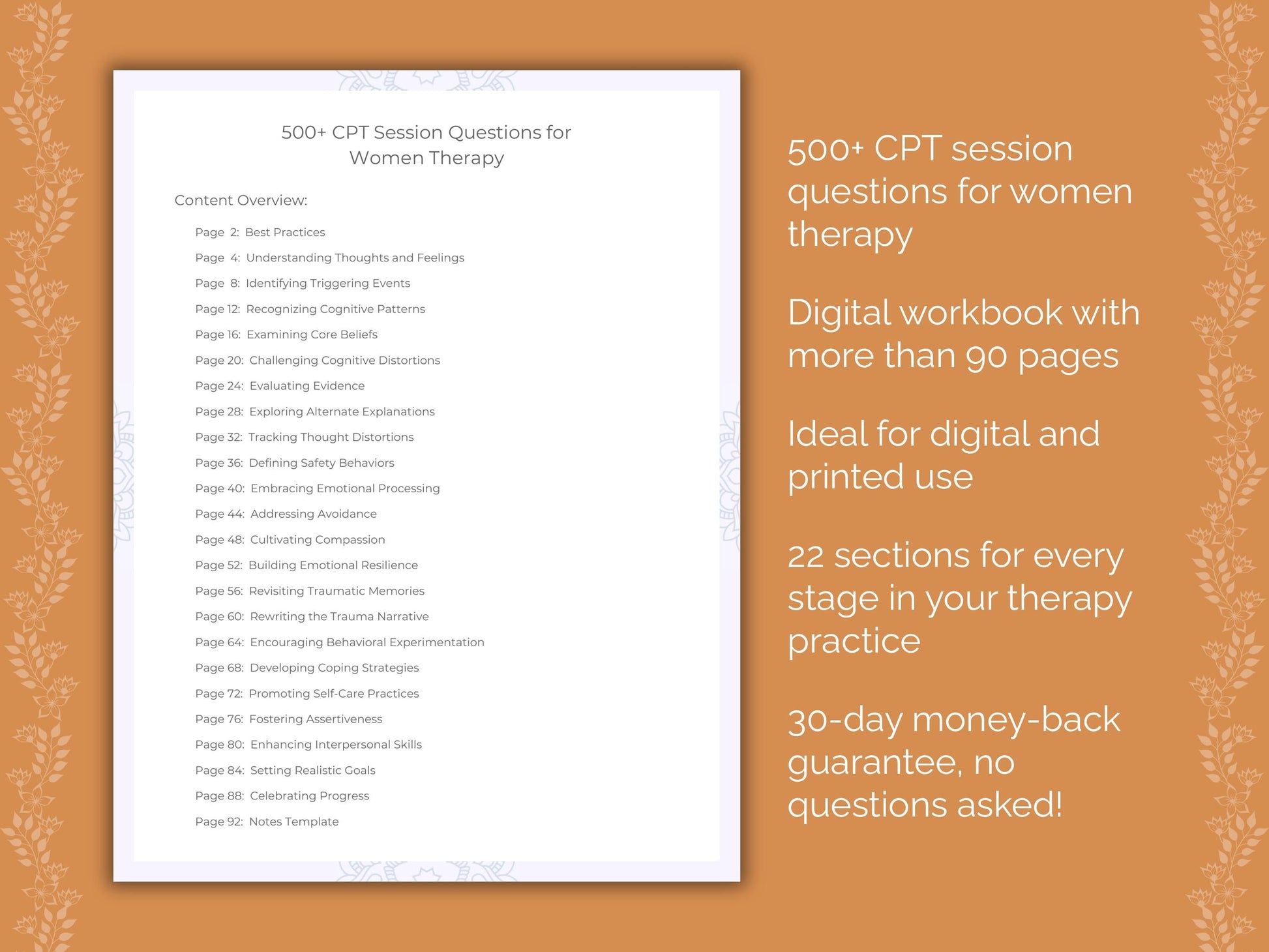 Women Cognitive Processing Therapy (CPT) Therapist Worksheets