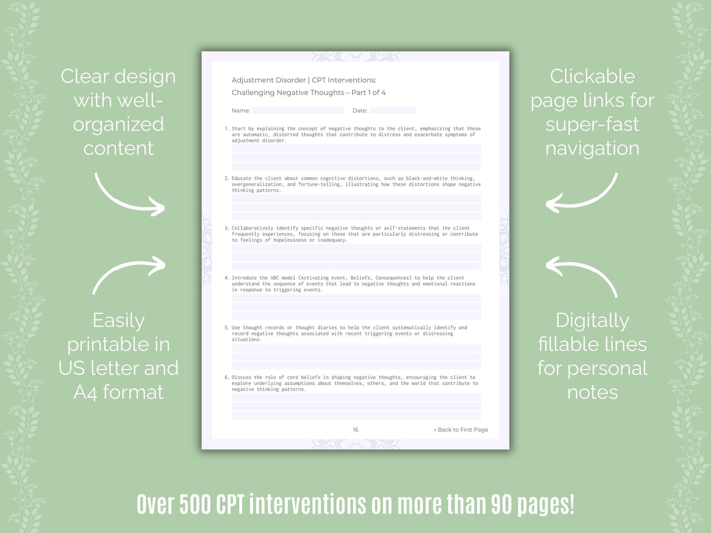 Adjustment Disorder Cognitive Processing Therapy (CPT) Counseling Templates