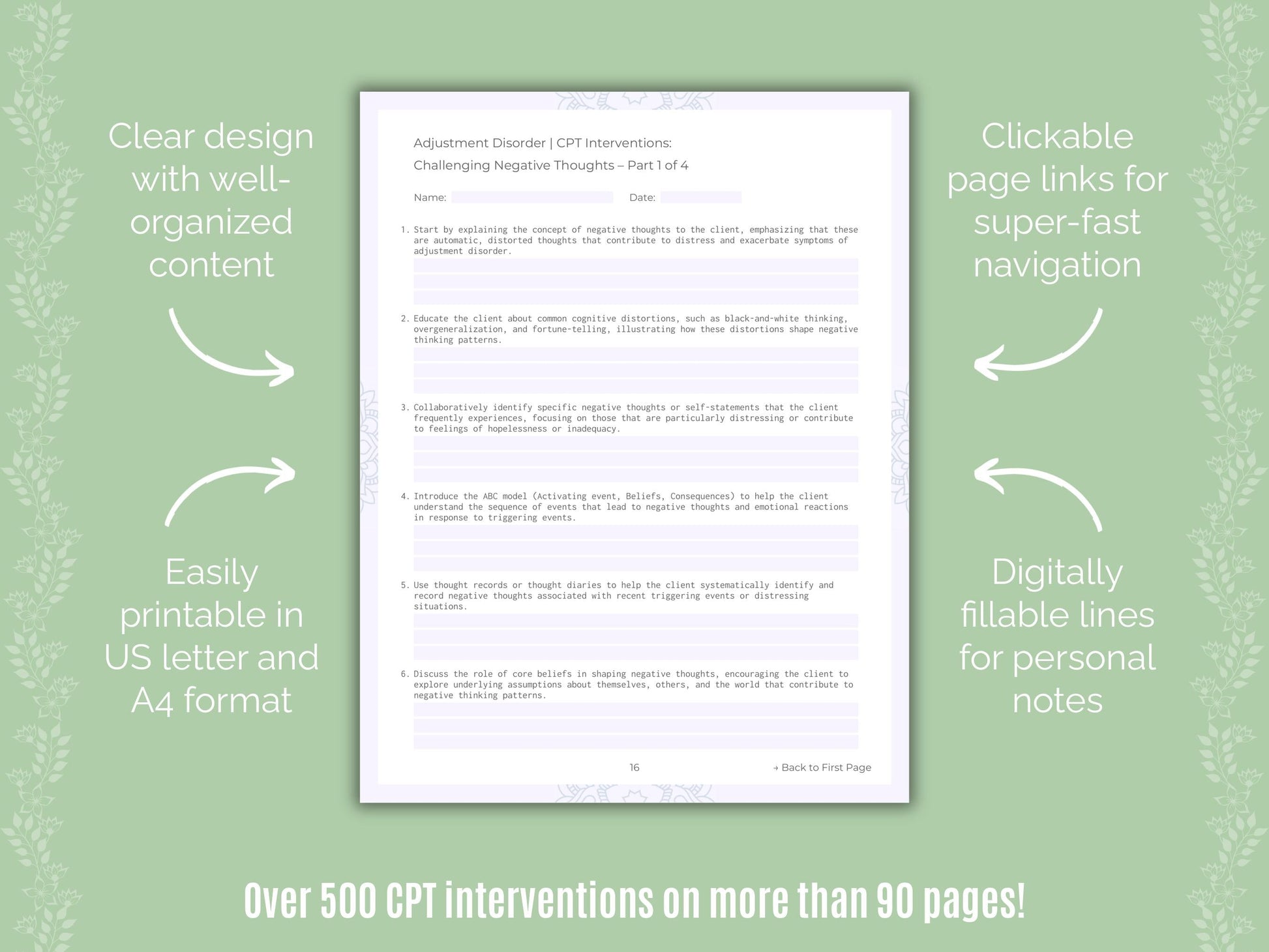 Adjustment Disorder Cognitive Processing Therapy (CPT) Counseling Templates