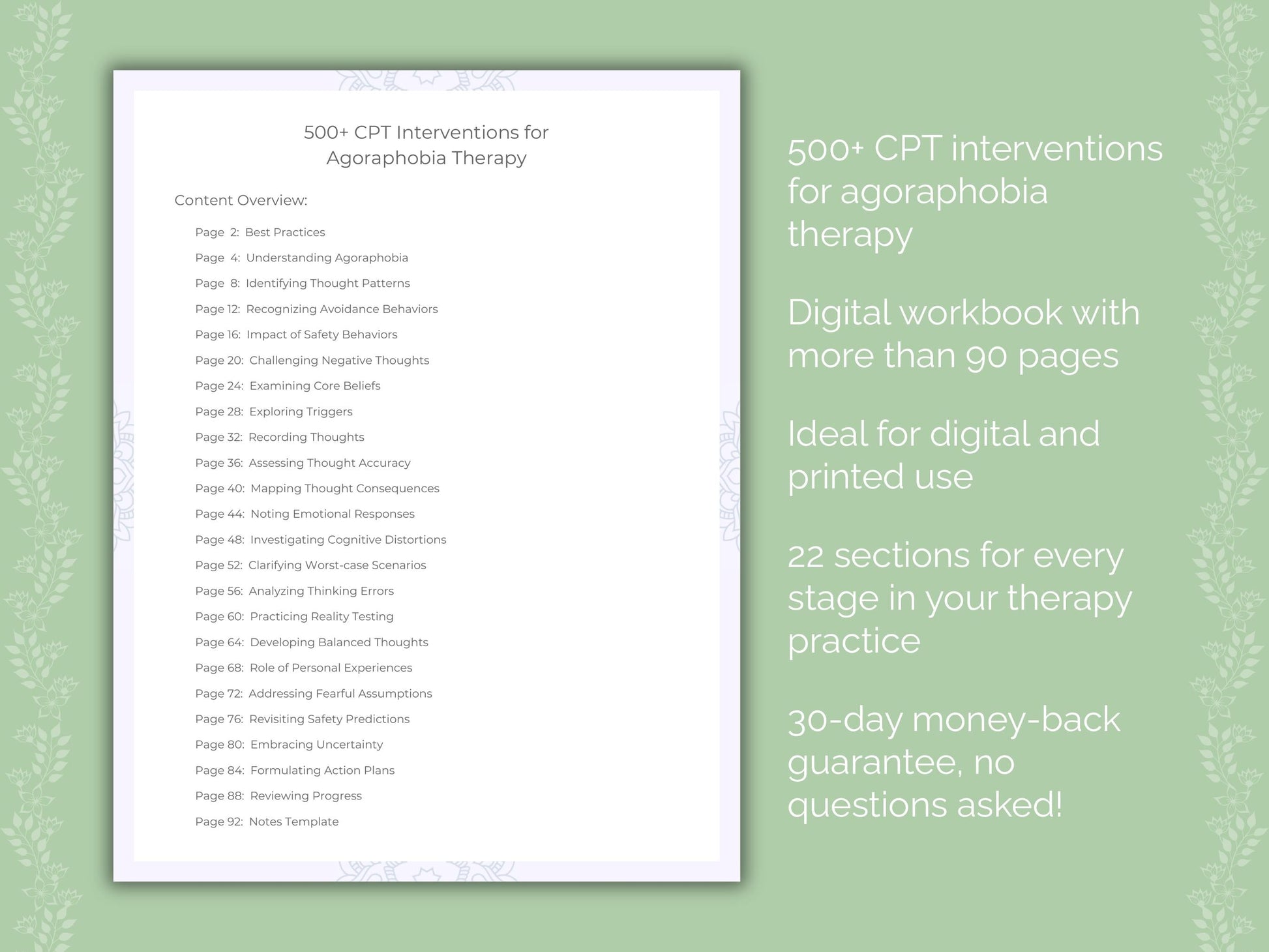 Agoraphobia Cognitive Processing Therapy (CPT) Therapist Worksheets