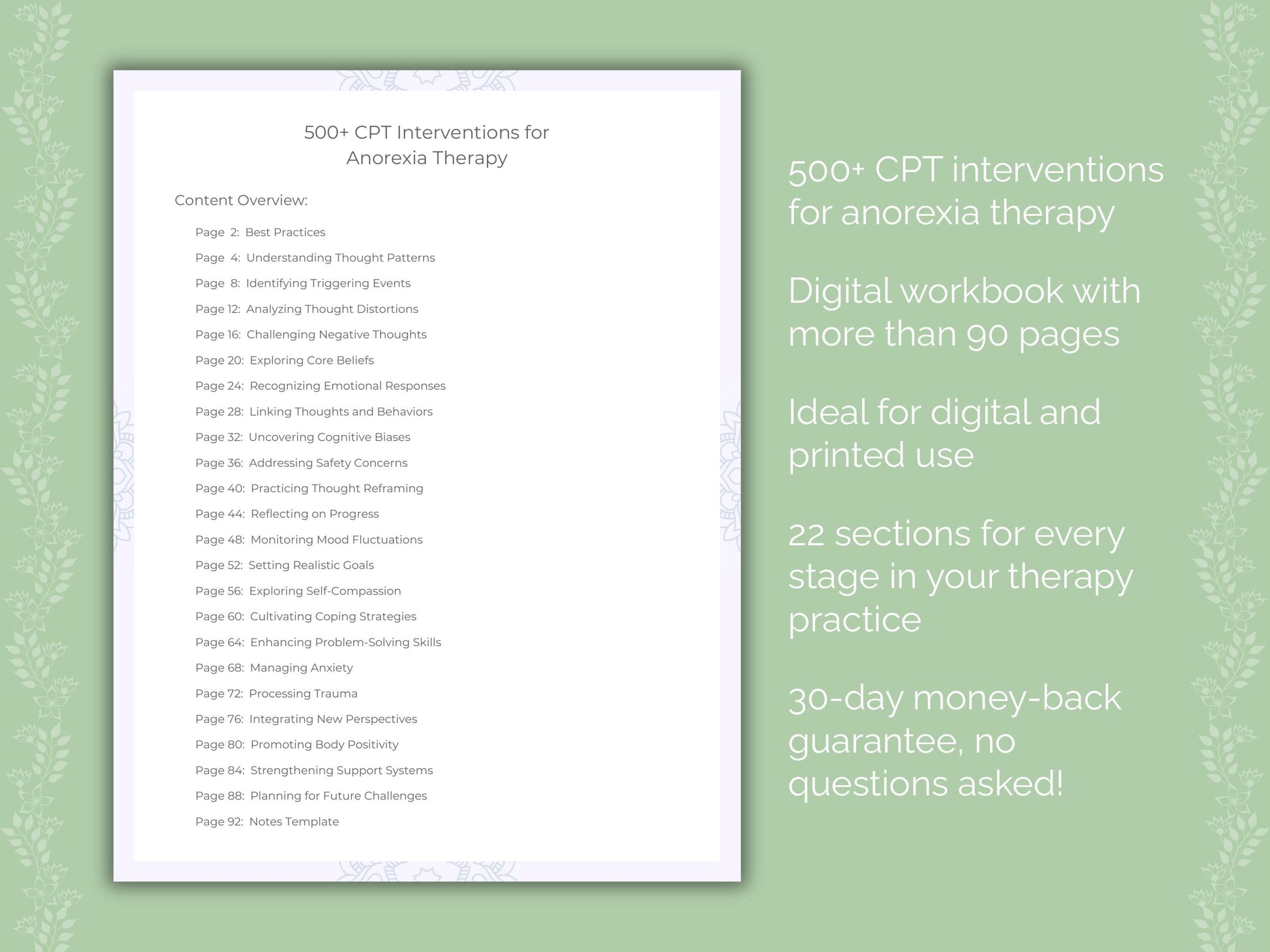 Anorexia Cognitive Processing Therapy (CPT) Therapist Worksheets