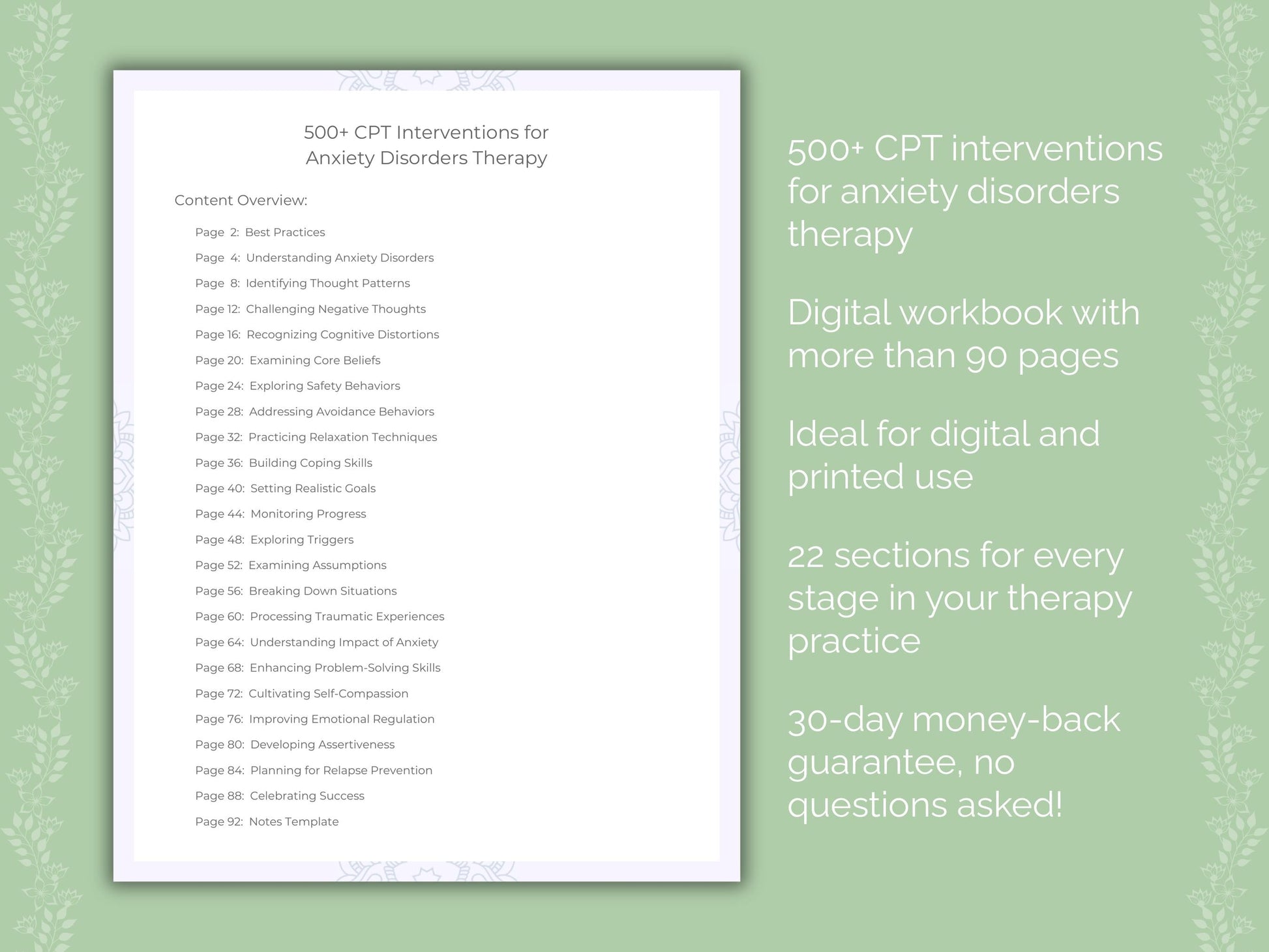 Anxiety Disorders Cognitive Processing Therapy (CPT) Therapist Worksheets