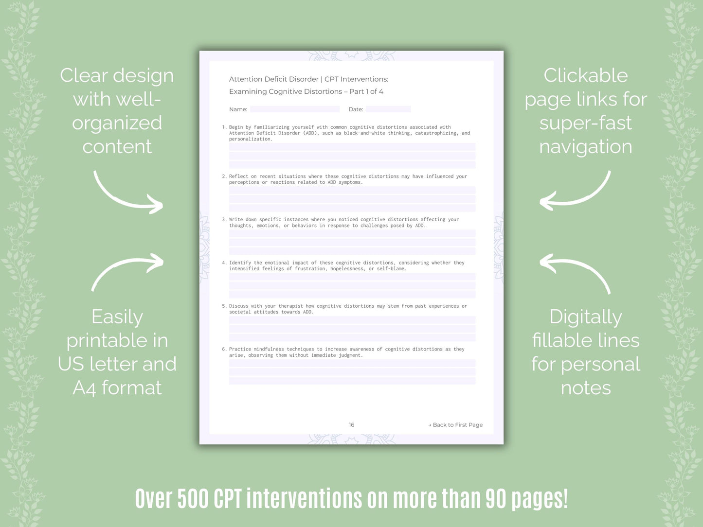 Attention Deficit Disorder (ADD) Cognitive Processing Therapy (CPT) Counseling Templates