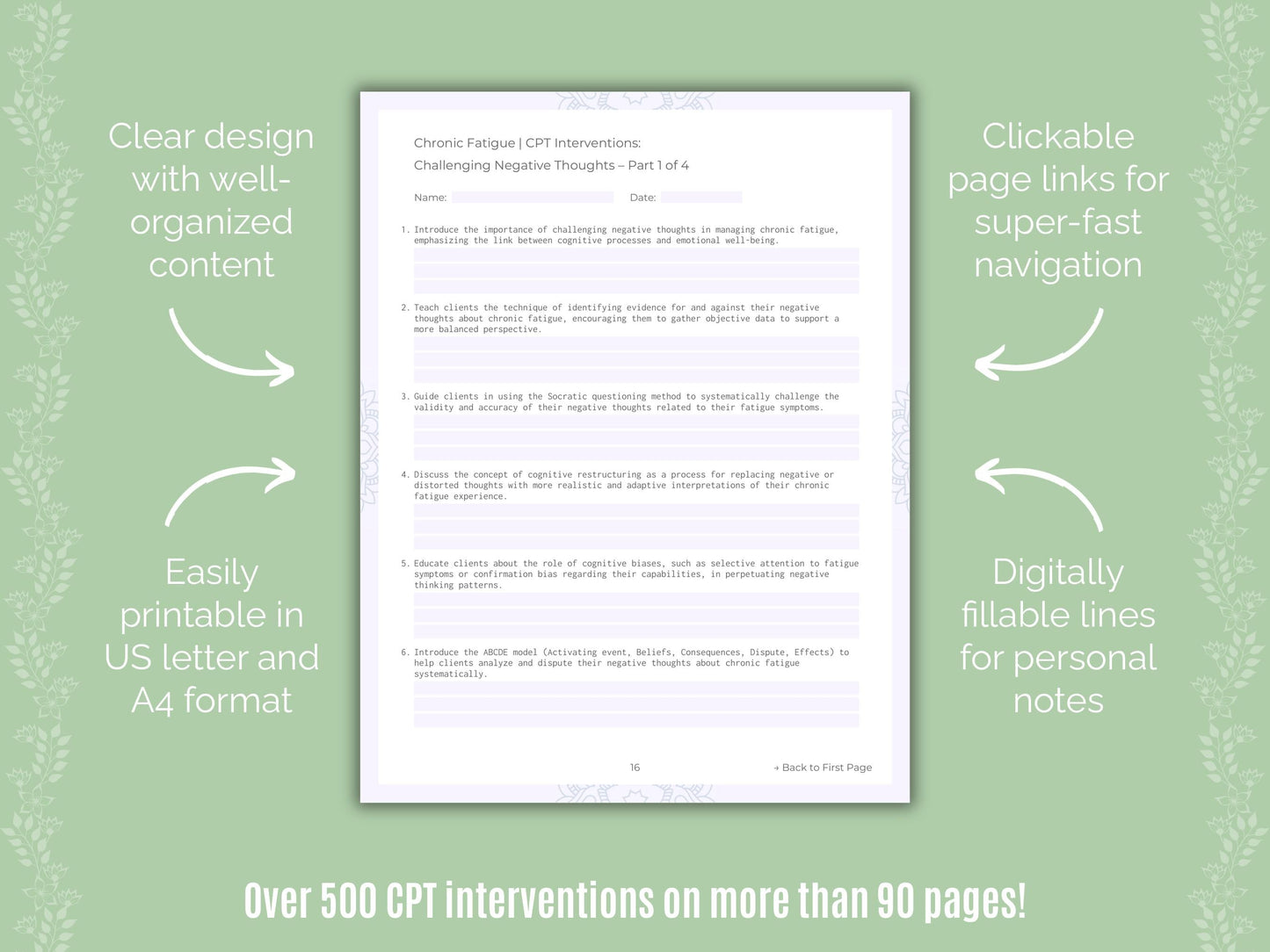 Chronic Fatigue Cognitive Processing Therapy (CPT) Counseling Templates