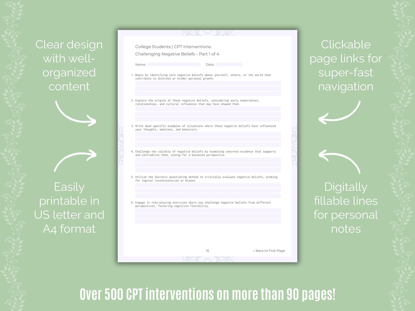 College Students Cognitive Processing Therapy (CPT) Counseling Templates