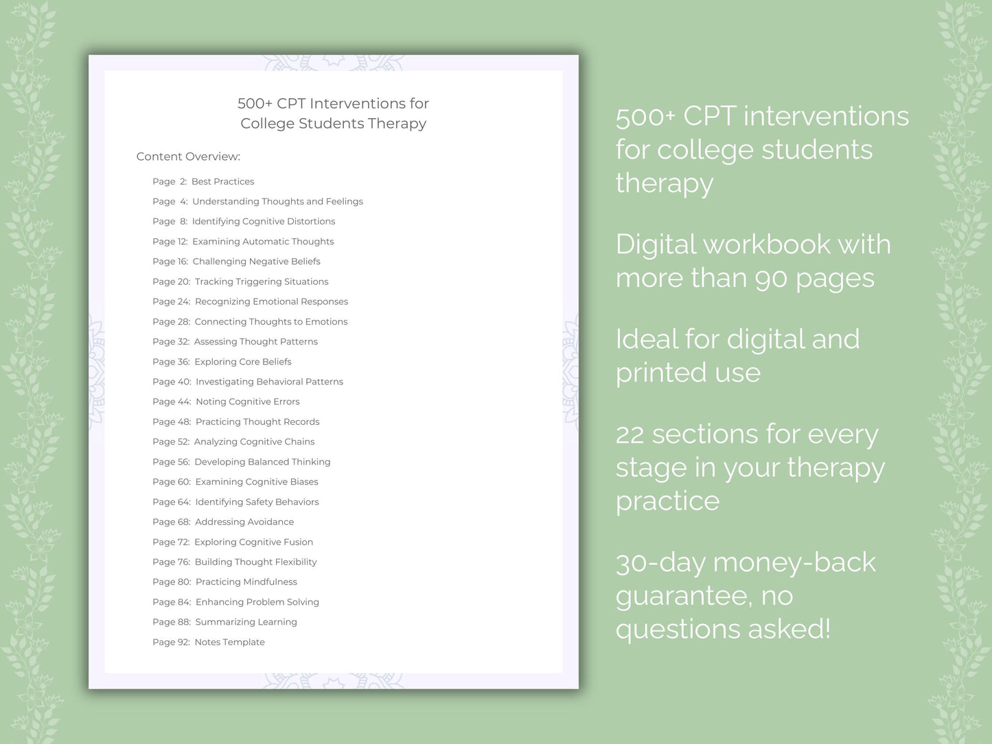 College Students Cognitive Processing Therapy (CPT) Therapist Worksheets